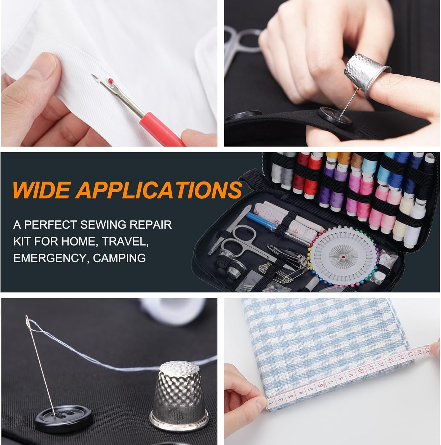 Rustark 98Pcs Sewing Kit with Portable Bag, Premium Sewing Supplies Kit Includes 14 Colors Sewing Threads and Accessories Kit for Home Traveler Emergency Sewing Repair image number 1