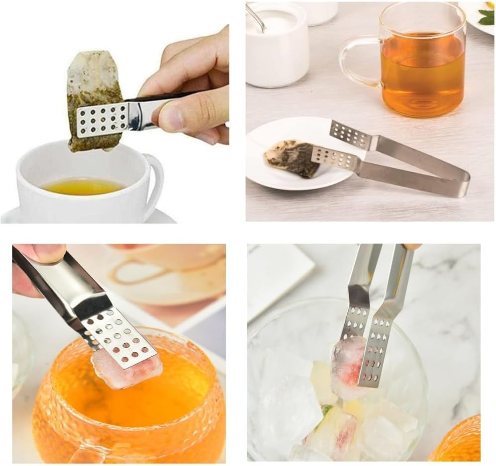 Fabselection Tea Bag Squeezer Tongs, 2Pack Stainless Steel Tong Tea Strainer Loose Leaves with Hole Kitchen Tea Sugar Ice Tong, Teabag Squeezer Strainer Holder image number 5