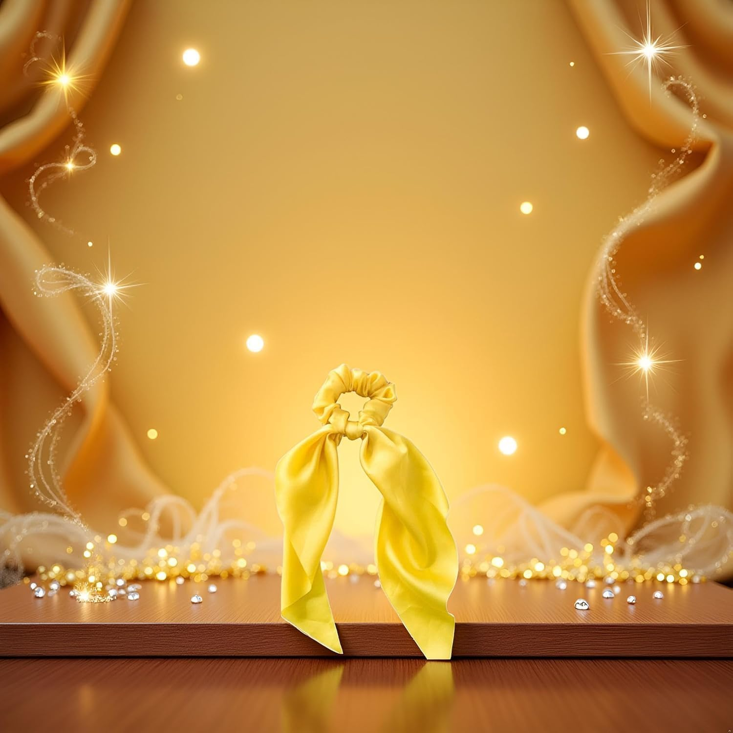 Yellow Women Girl Bow Satin Ribbon Ponytail Scarf Hair Tie Rope Scrunchies Elastic Band Hair Scrunchies Bands Elastics and Ties Beauty and Personal Care Hair Care, Hair Accessories image number 5