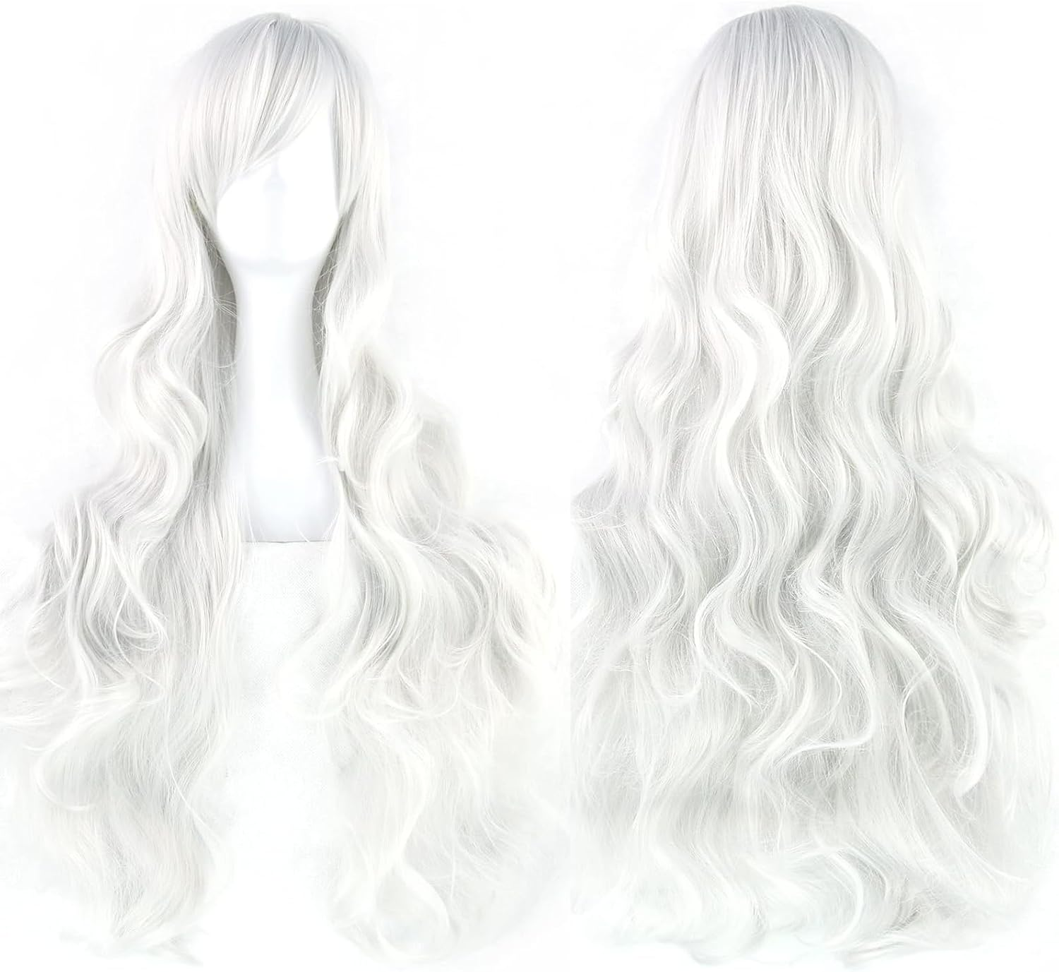 QAUARUMSUN 31.5&lsquo;&rsquo; Long Curly Natural Hair Cosplay Wig with Bangs Halloween Costume Party Synthetic White Wigs for Women (White) image number 6