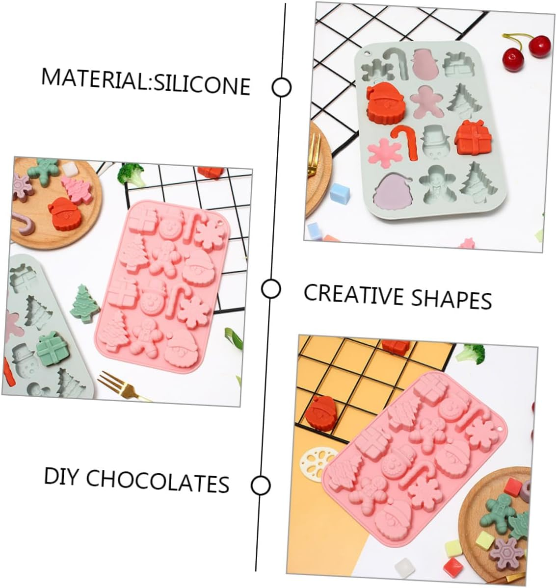 2Pcs Christmas Silicone Mold Flexible Candy Mold for Christmas Baking for Food Decorations and Cake Baking image number 4