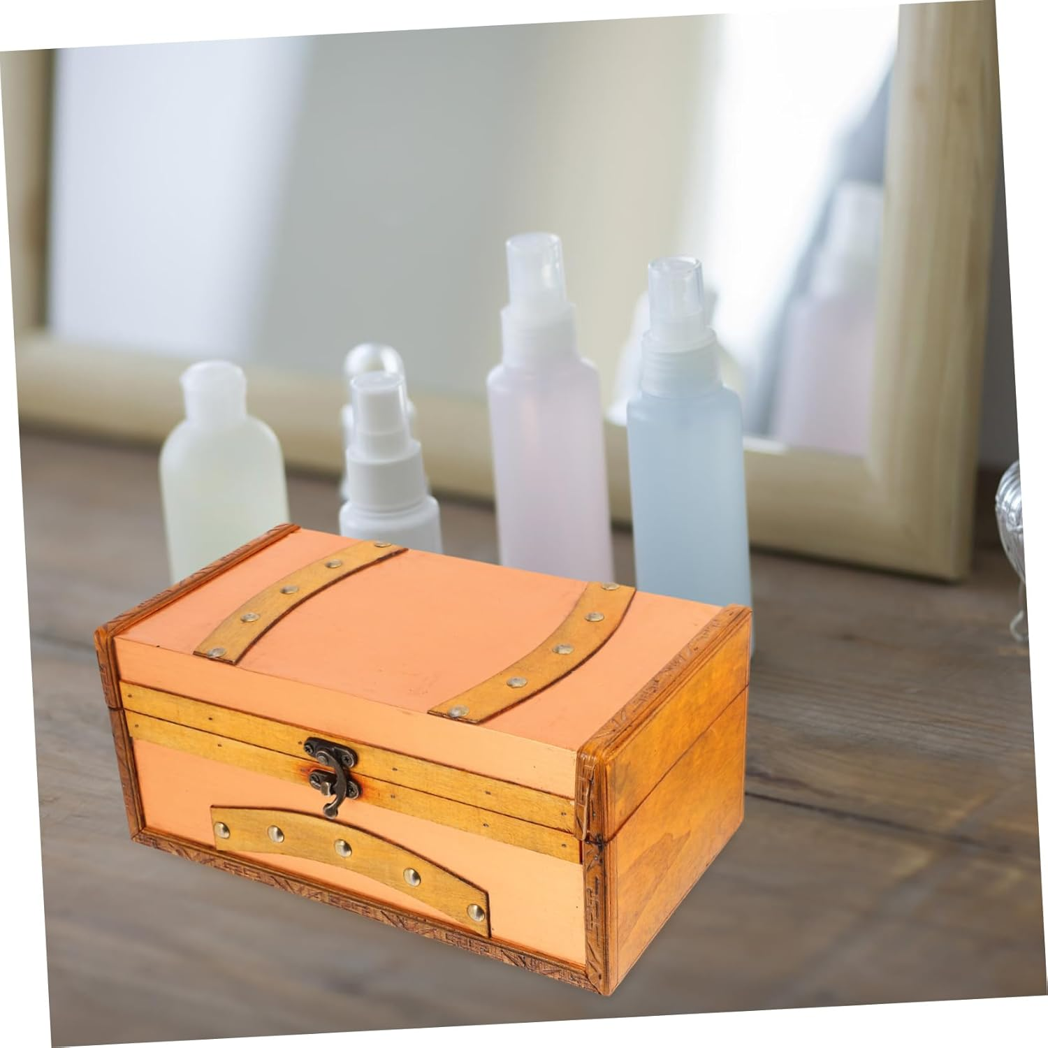 Retro Decorative Boxes Vintage Treasure Chest Small Storage Box Lid for Home School and Cafe image number 6