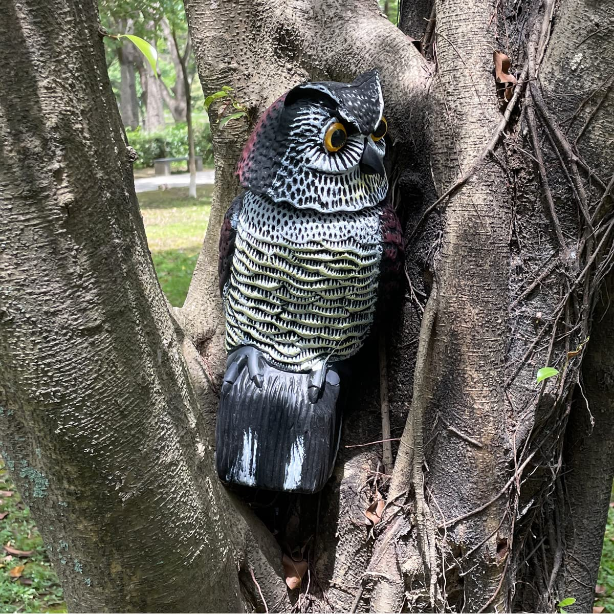 Skycabin Realistic Owl Humane Decoy Deterrent with Rotating Head Scare Bird from Gardens, Farms & Balconies,Natural Scarecrow Owl Statues as Yard Decoration Garden Protector