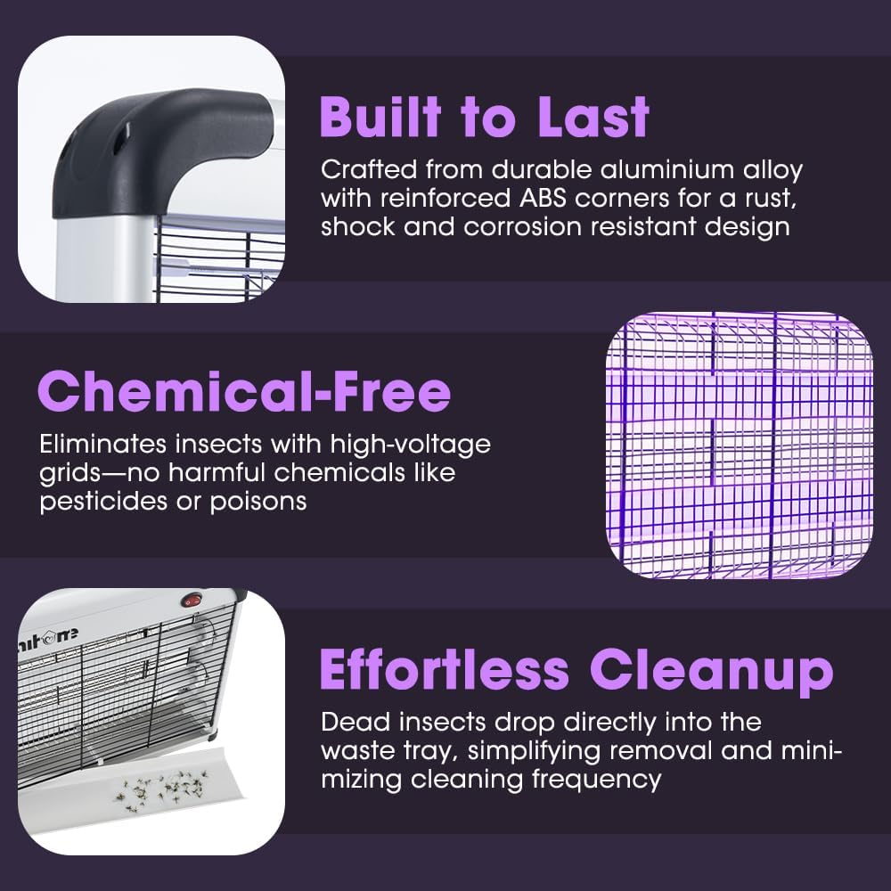 ZUNI Electric Bug Zapper, 2400 Volt Powerful Flying Insect Mosquito Fly Zapper, 30W Blue UV Light Attract, Durable Mosquito Trap, Easy-To-Clean, with a Removable Washable Tray