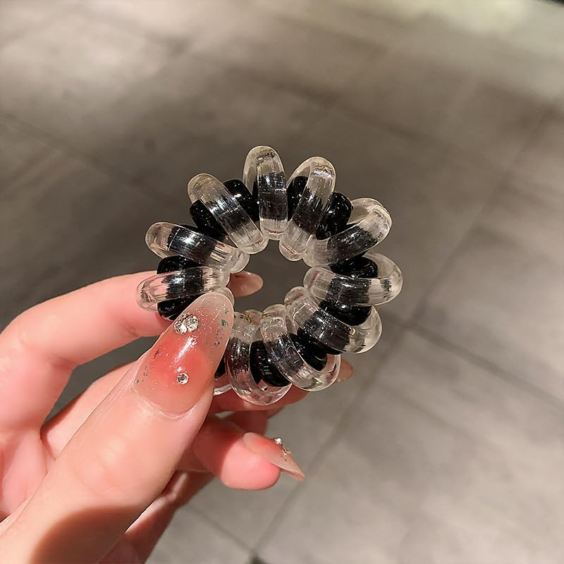 Double-Layer Spiral Hair Ties, 3Pcs/Pack Waterproof Ponytail Holders Telephone Cord Hair Coils for Woman Twisty Hair Ties for Thick Hair (Black) - White image number 2