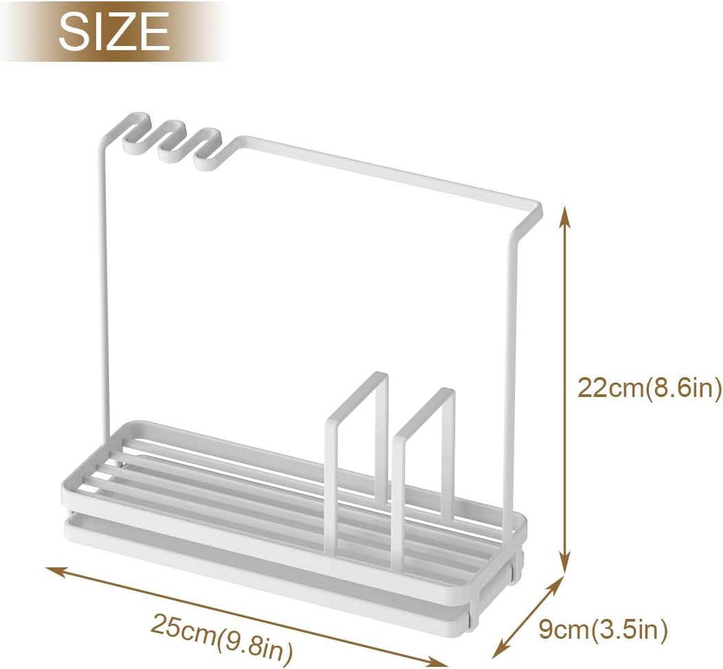 Uptyia Kitchen Sink Tray Drainer Rack,Sponge Holder for Sink,Sink Caddy Sponge Holder Sink Caddy Organizer, Soap Dish Dispenser Brush Holder Storage Kitchen Accessories (25 X 9 X 22 Cm,White) image number 3