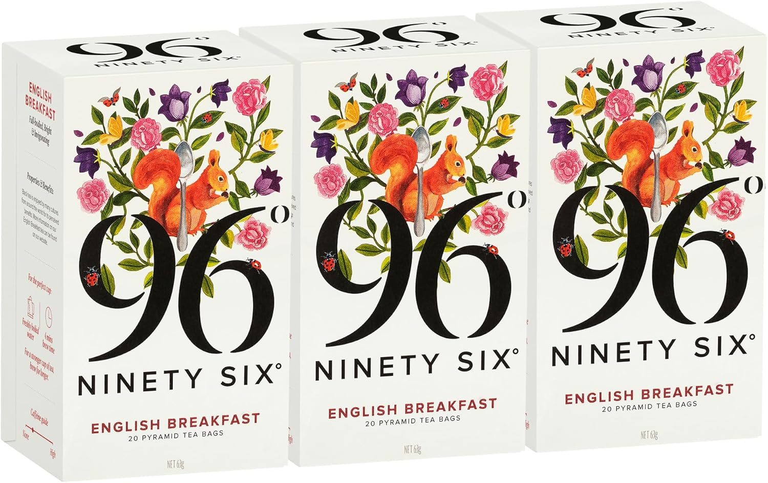 96&deg; English Breakfast Tea - 20 Pyramid Tea Bags X 3 Boxes, Individually Wrapped, Full Bodied, Everyday, Biodegradable Plant-Based Bags (60 Bags) image number 3