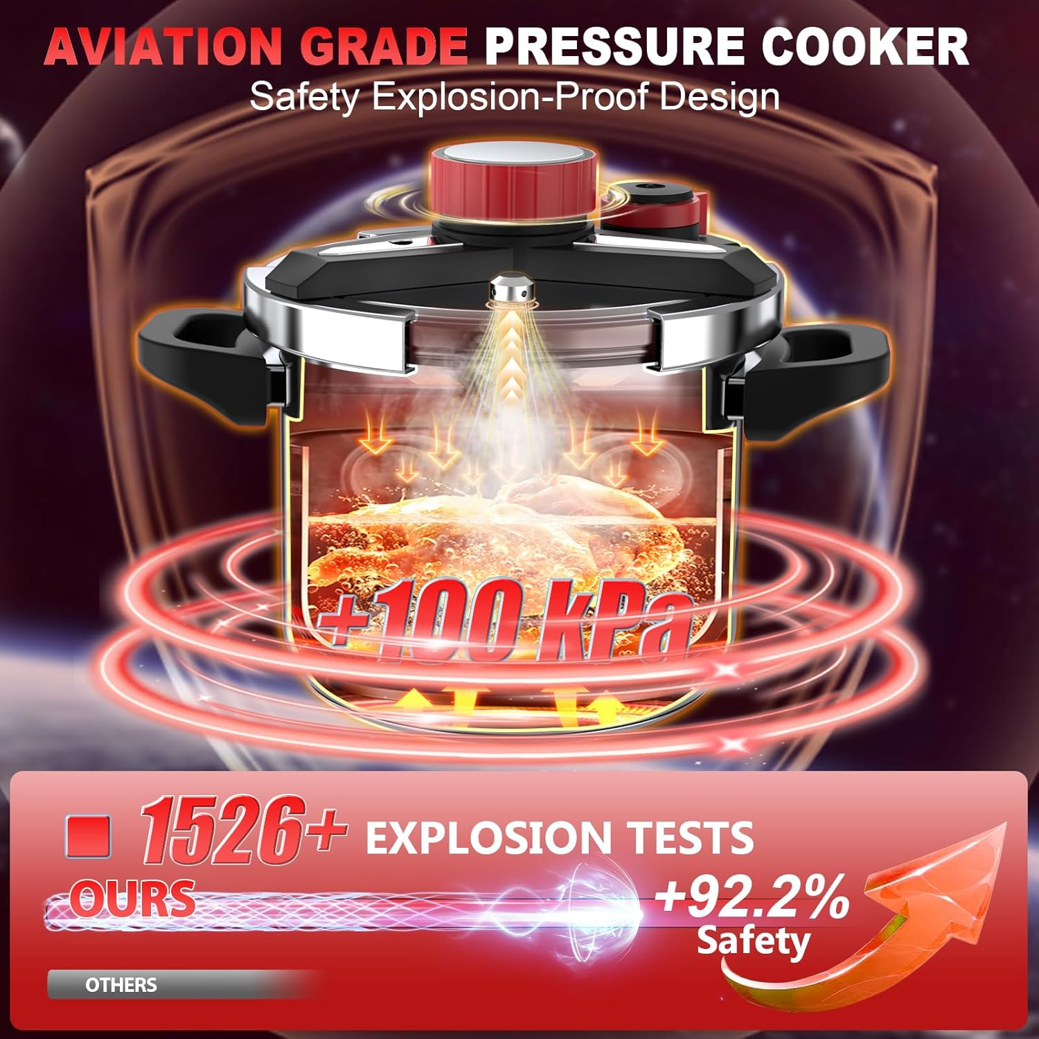 3-In-1 Stainless Steel Pressure Cooker 10 Litre: [Save 70% Time] [3 PSI Settings], One-Hand Locking, Induction Compatible, Gas Stovetop Compatible, Glass Lid & Steamer Rack Included, Olla De Presion image number 3