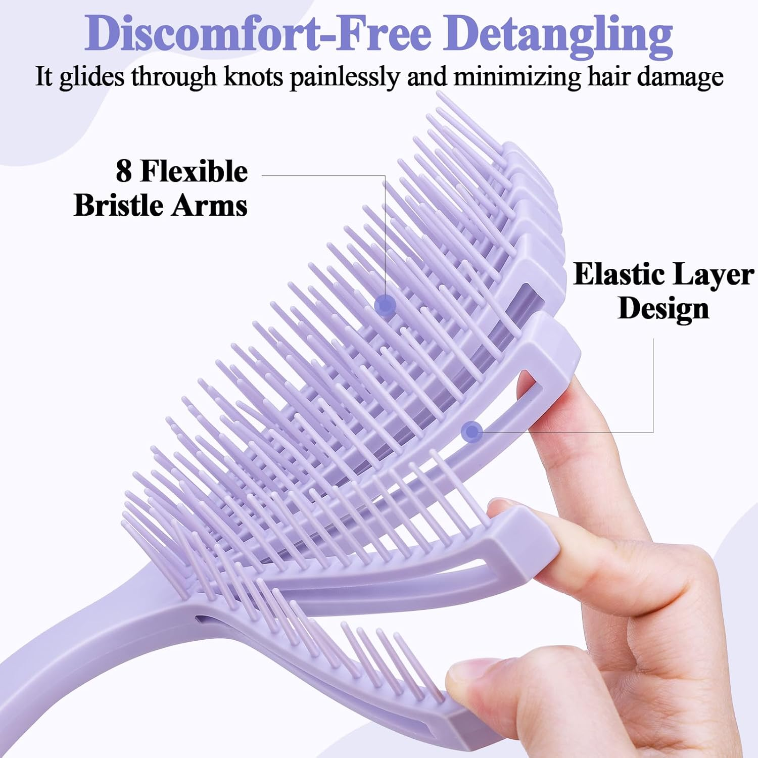 Euqvunn Flexible Purple Hair Brush, Purple Detangle Hair Brush for Wet & Dry Hair, Painless Knot Removal, Soft Rubber Teeth for Scalp Care, Volumizing for Thin/Fine Hair image number 3