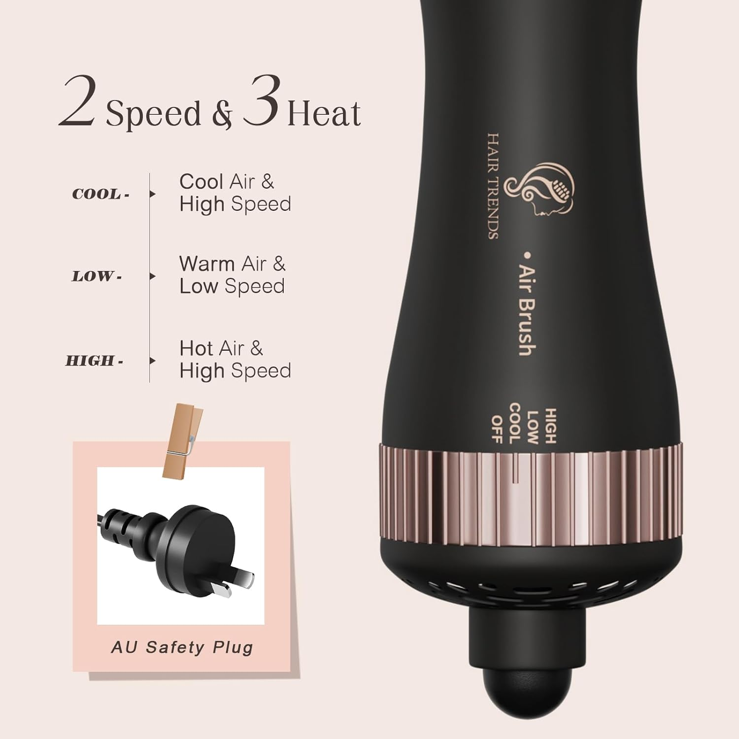 Dual Voltage Hair Dryer Travel Hair Brush , Hair Curler Small Hair Straightener Brush with European Plug Adapter for International Travel, 5 in 1 Hot Air Styler & Dryer for Drying Straightening Curl Brush image number 2
