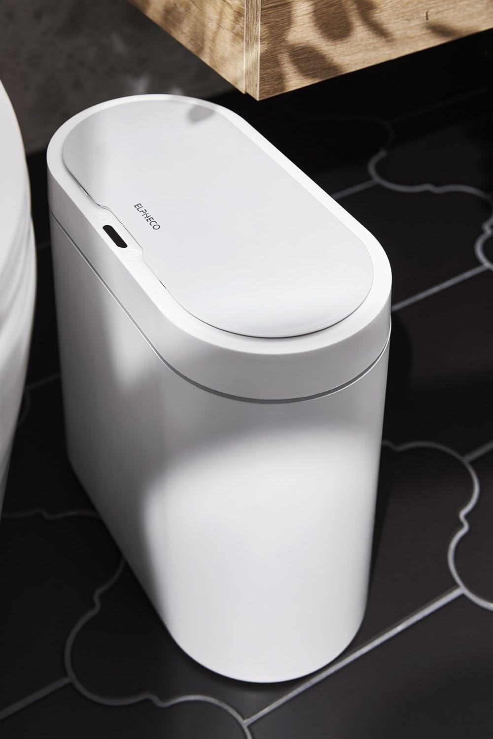 ELPHECO Bathroom Trash Can, 2.5 Gallon Waterproof Motion Sensor Small with Lids, 9.5 Liters Slim Plastic Narrow Automatic Bedroom Office , White image number 2