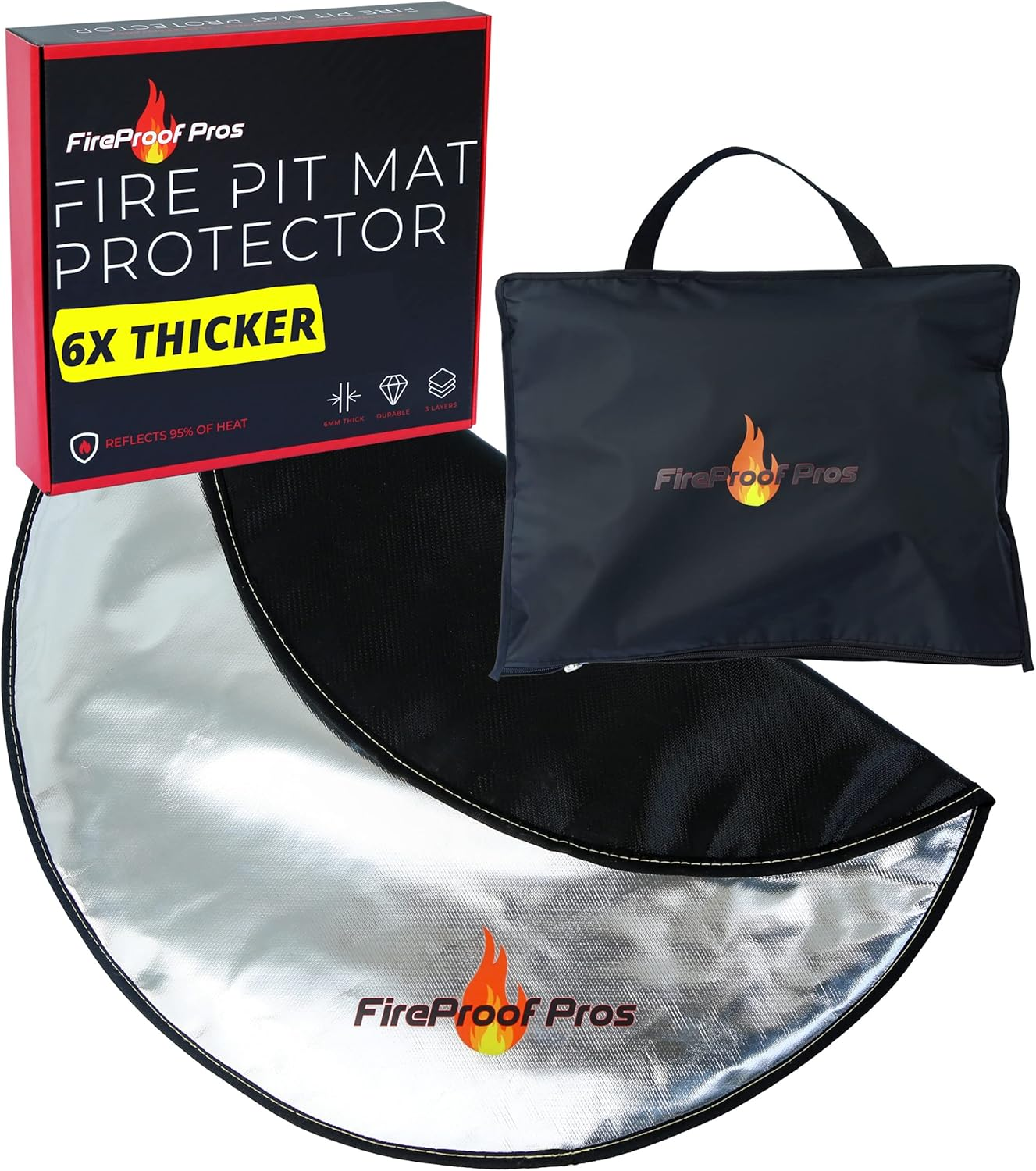 Fireproof Pros 36" Fire Pit Mat for Deck, Patio, Grass and Concrete. Thick Heat Resistant Deflector Fireproof Mat/Ember Mat. Triple Layer Fire Pit Pad, Firepit Protector, BBQ Mat for Large Fire Pit image number 2