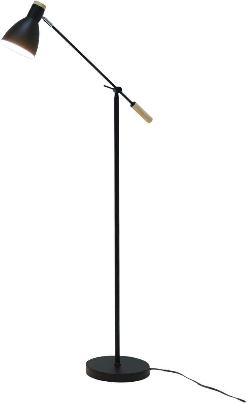 Lexi Lighting Scandinavian Adjustable Floor Lamp, Height 140Cm, E27 Lamp Holder, Black Metal Stand and Shade, Adjustable Arm with Wooden Handle, Task Light and Reading Lamp for Sofa-Side D&eacute;cor image number 5