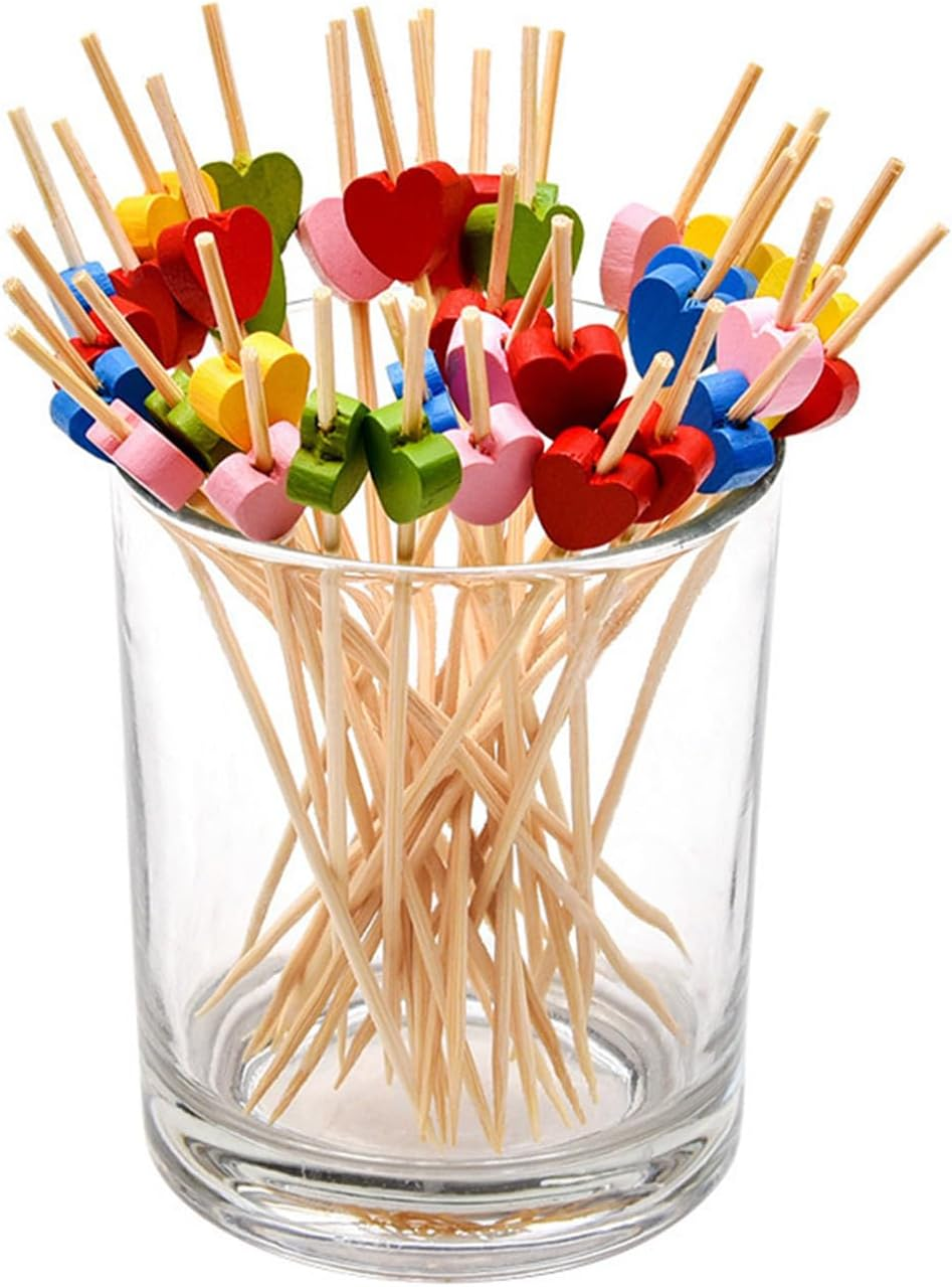100 Pcs Heart Shaped Cocktail Toothpicks, Fruit Sticks Food Toothpicks Sandwich Appetizer Charcuterie Skewers, Handmade of Bamboo Wood for Birthday, Wedding, Valentines Day Decoration Party Supplies image number 3