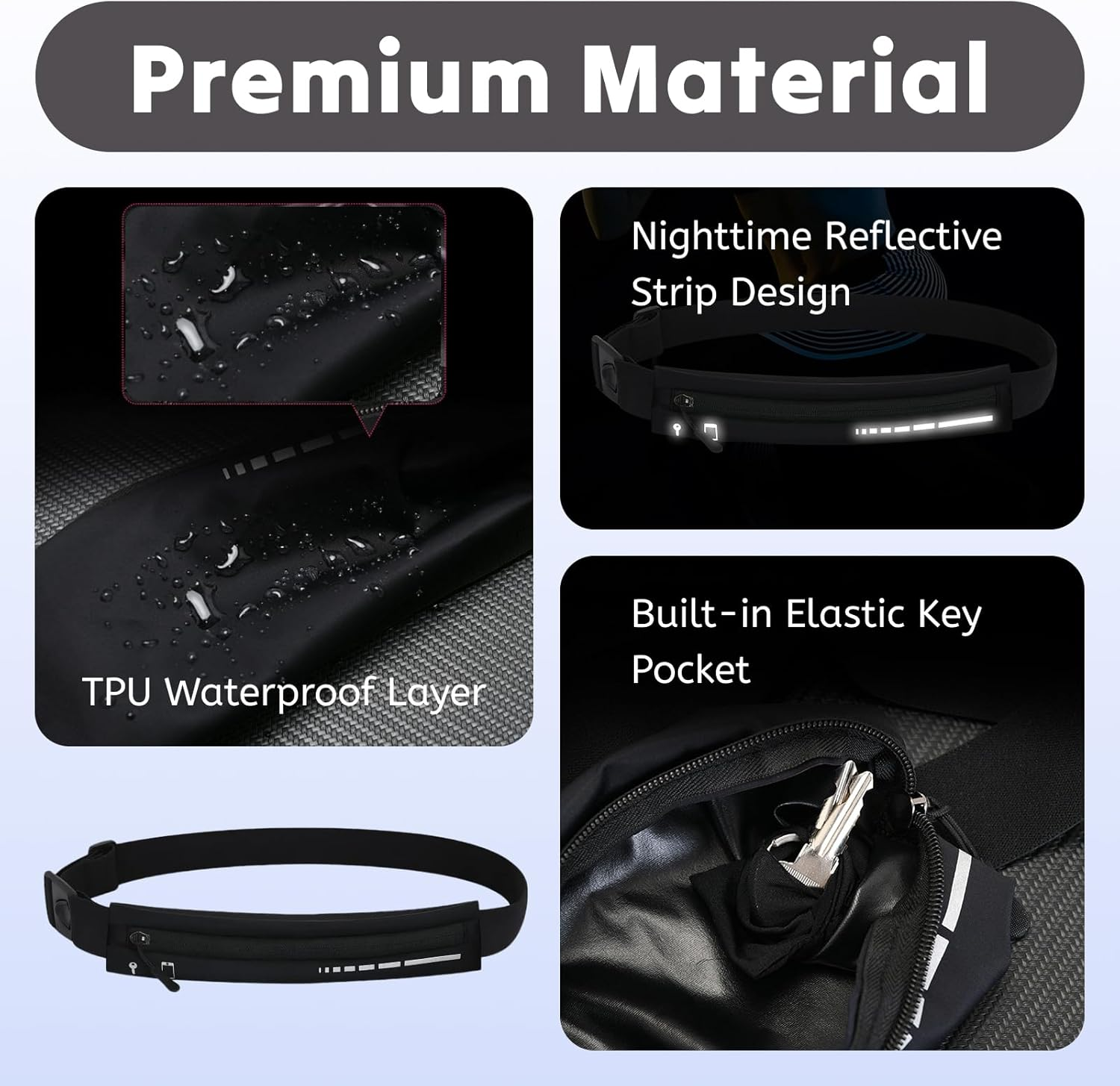 Men'S and Women'S Slim Fit Running Belt Waist Bag, Lightweight Phone Holder Waist Belt Suitable for Jogging, Exercise, and Outdoor Activities, Adjustable, Waterproof, Reflective Design image number 3