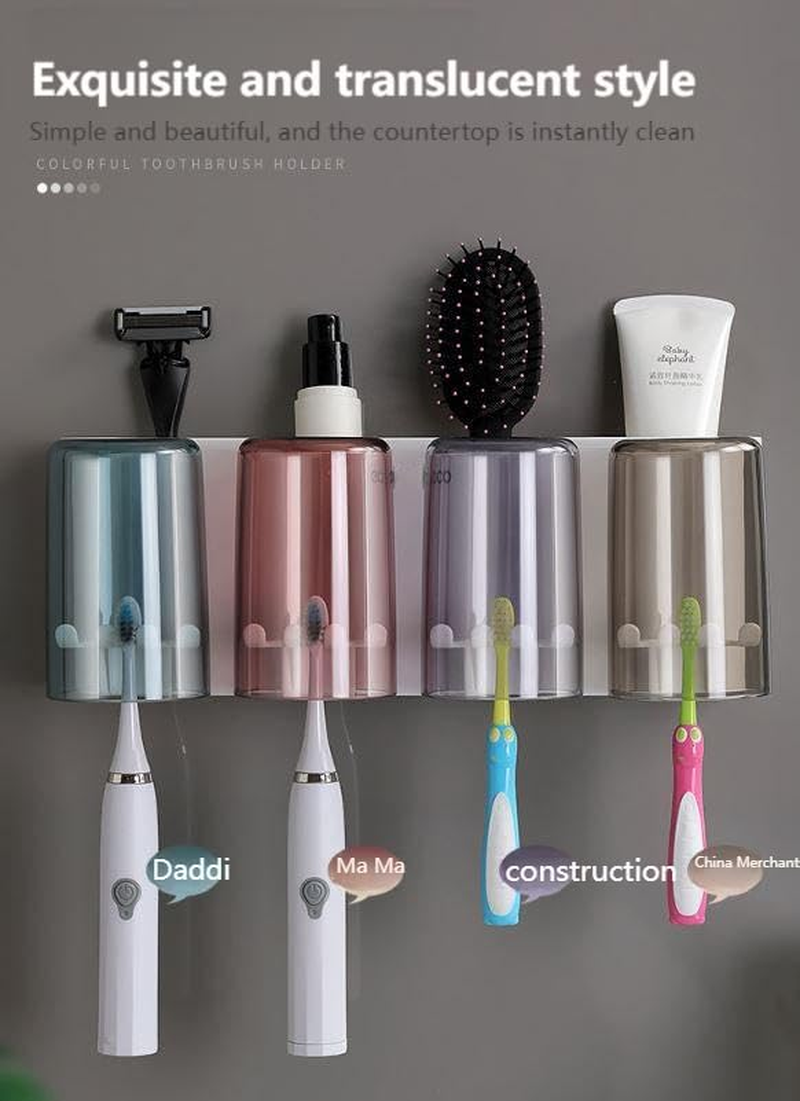 YAKESD Toothpaste Squeezer Tooth Brush Holder Set, Wall Mounted Toothpaste Dispenser with Anti-Dust Cover, 3-In-1 Bathroom Organizer and Storage Grids, Toothbrush Holder Set Included image number 1