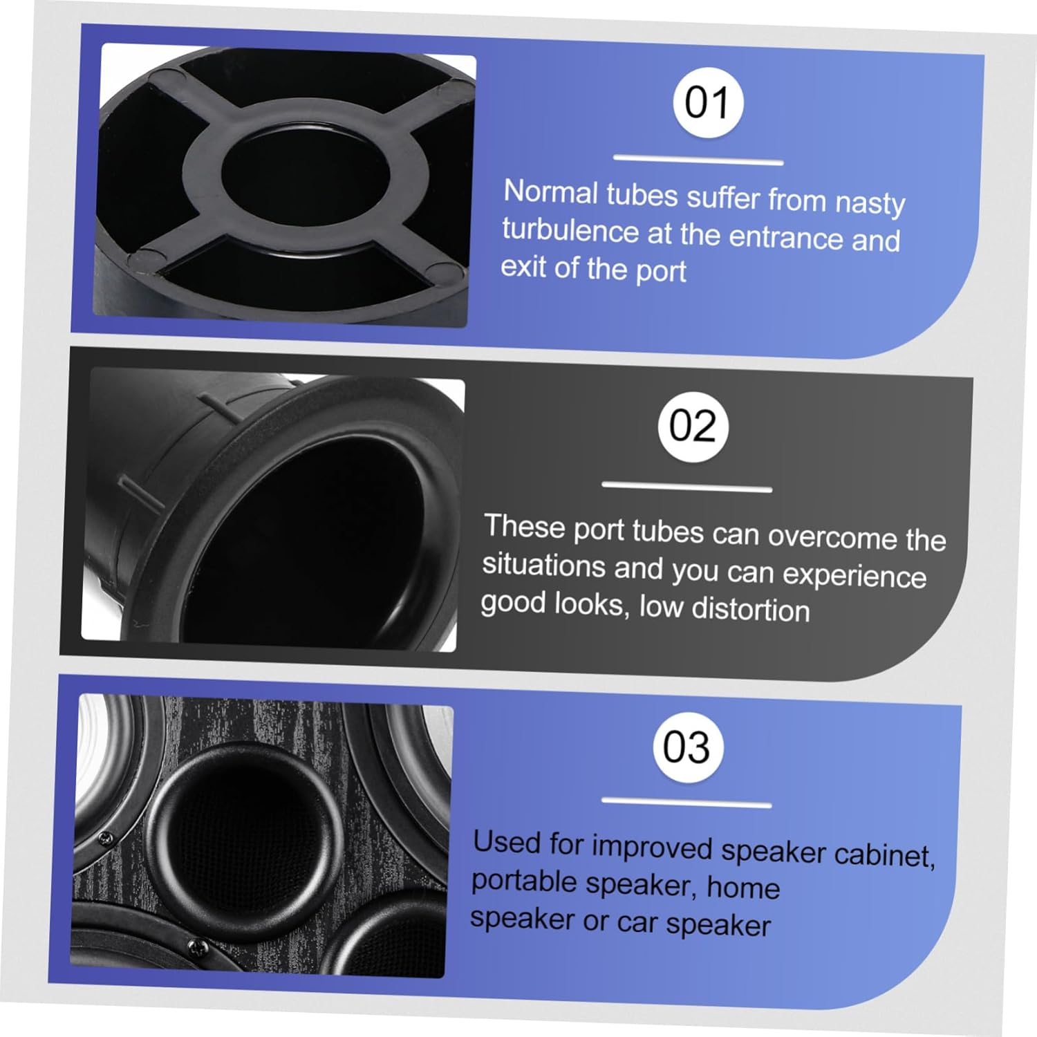 Gadpiparty 8Pcs Small Plastic Speaker Port Tube Bass Reflex Subwoofer Port Vent for Audio Speaker Cabinets and Woofer Boxes and Home Audio Systems image number 2