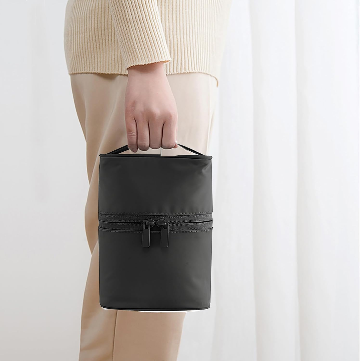 BRMM MIA Makeup Bag Portable Travel Cosmetic Bag Makeup Bag Organizer with Gold Zipper Waterproof Toiletry Bags for Women and Girls (Green Medium) (Column Black) image number 2