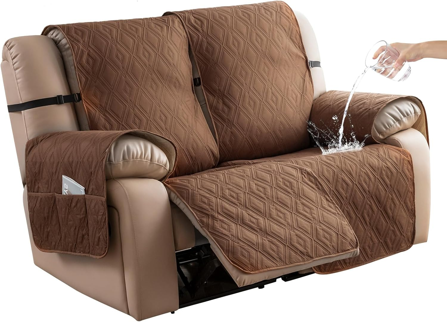 Genina Waterproof Loveseat Recliner Cover Non-Slip, Sofa Cover for Reclining Couch 2 Seat, Washable Couch Cover Loveseat Furniture Protector Cover for Pets Dogs Kids (Camel, Recliner Loveseat)