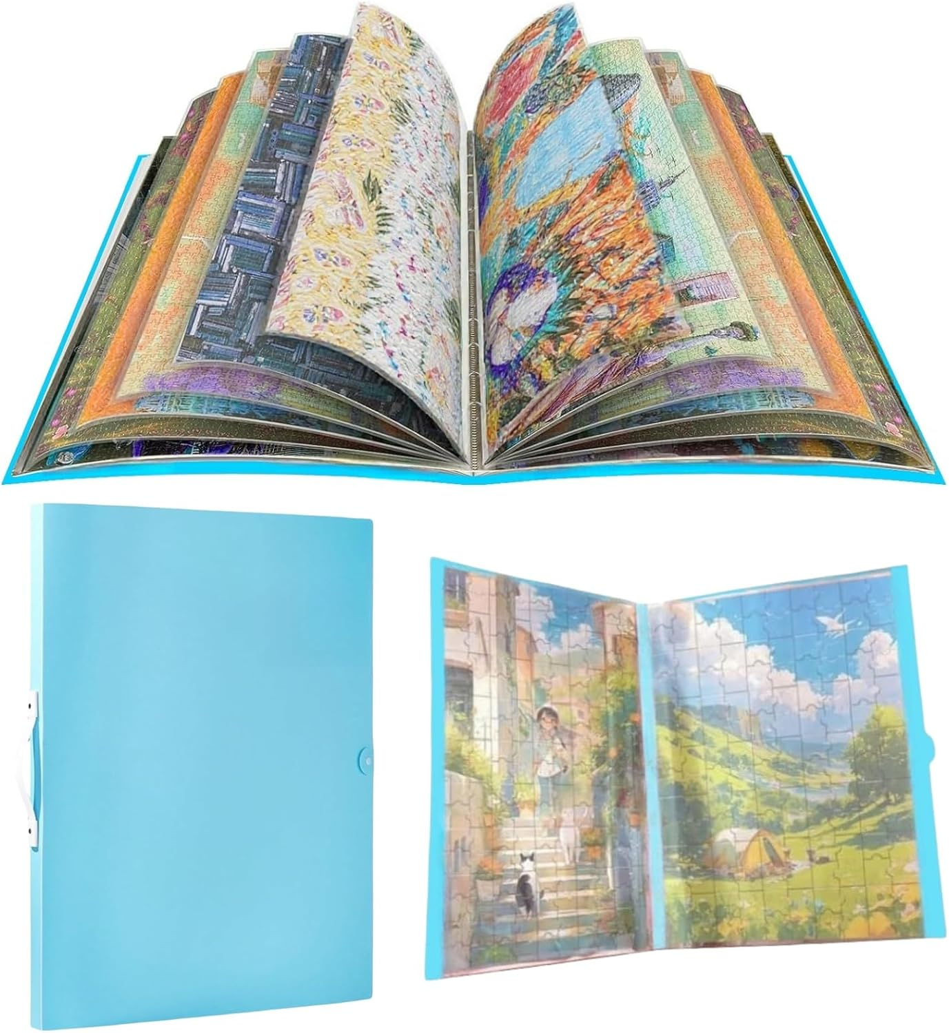 Large Puzzle Storage Folder 1000-Piece Puzzle Storage Keeper with 10/20 Pages Side Insertion Puzzle Organizer Album Saver for Valentine Day Gift (Black1,20Pages)