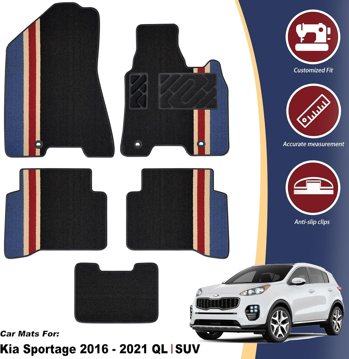 Crokomat Car Mats Fit Kia Sportage 2017 - Present Tailored Deluxe Car Floor Mats Velour Carpet with Rubber Back Set of 5 Pieces Car Accessories for QL NQ5 2017 2018 2019 2020 2021 2022 image number 3