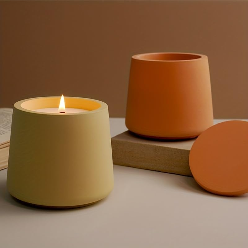 1 PC Candle Jar Molds, Silicone Concrete for Candle Holder with Lids, Candles Resin Epoxy Resin Casting DIY for Candle Making Supplies Scented Candles Soaps Making - Style C image number 2