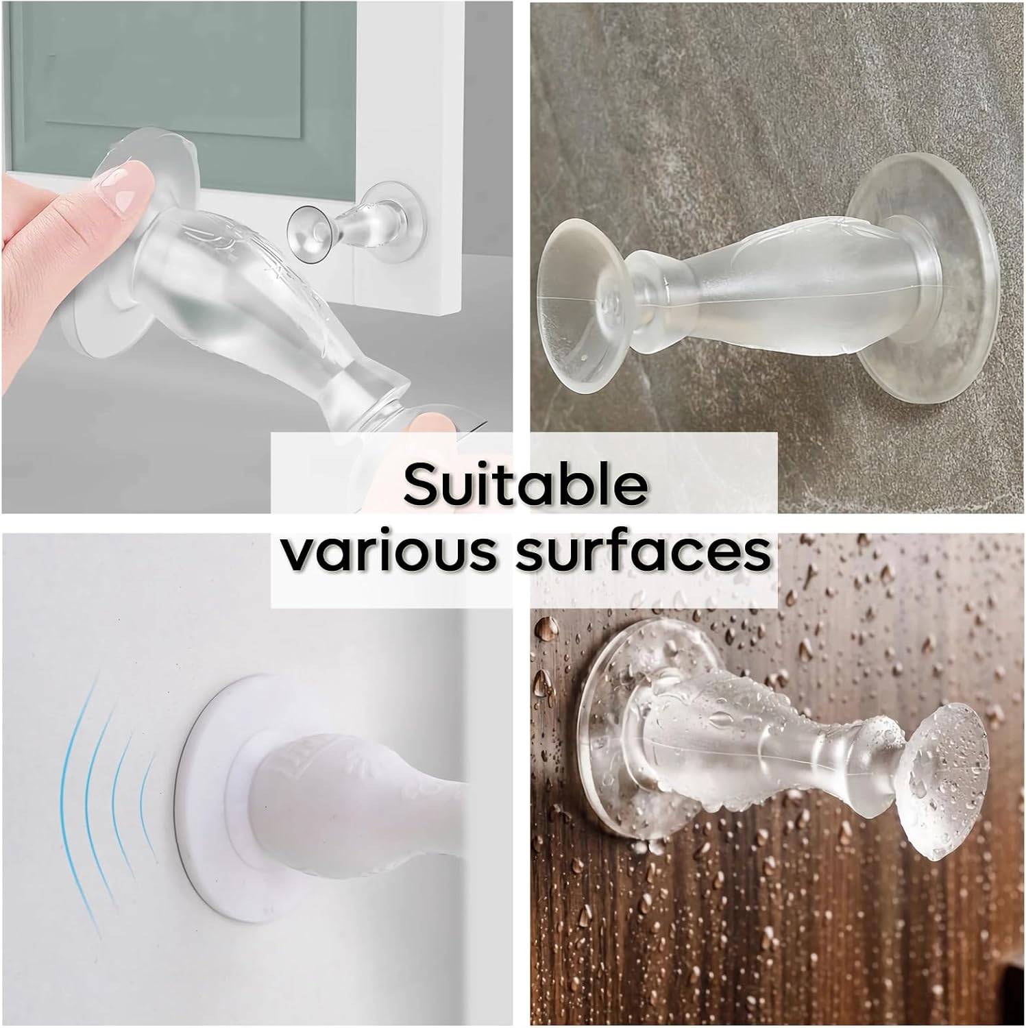 Silicone Door Stopper with Adhesive Base, 6 Pack No-Drill Installation Holder to Keep Open, 8.5 Cm Silent Design for Wall Baseboard Bathroom Bedroom (Black) image number 2