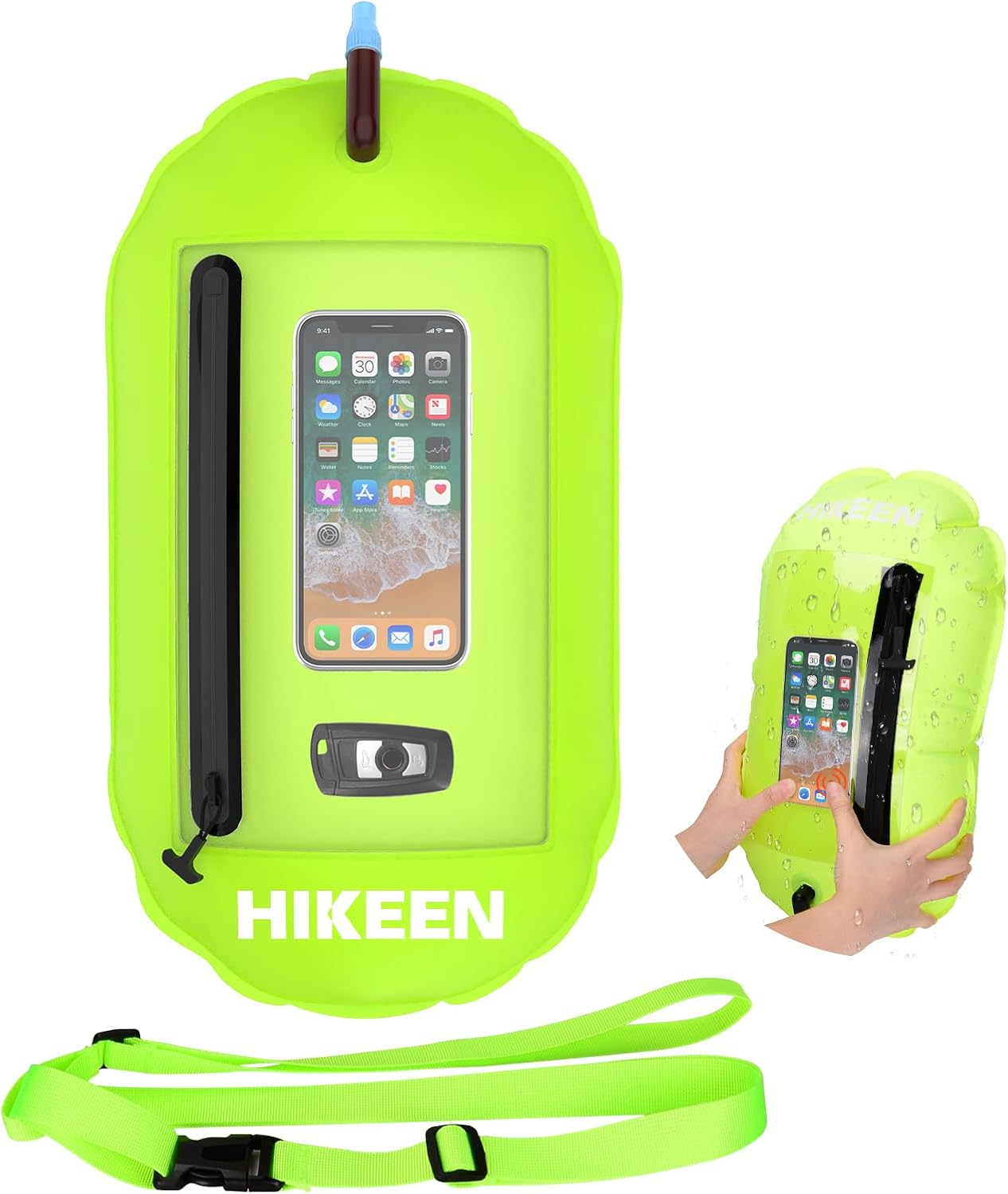Hikeen Swim Buoy -Waterproof Touchscreen Storage Space, Swim Buoy Adjustable Waist Belt for Open Water Swimmers -Be Bright Be Safer