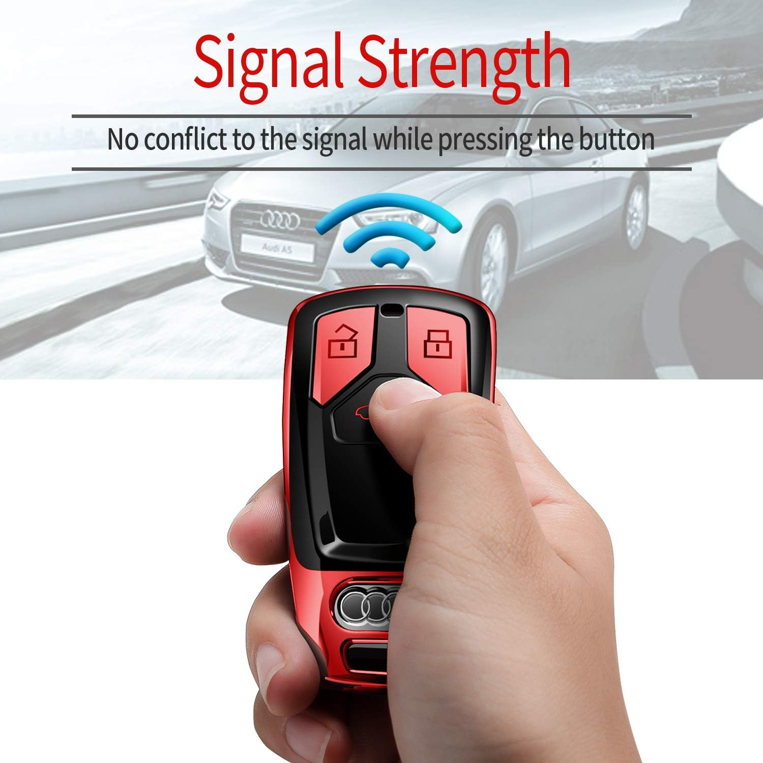 Tukellen for Audi Fob Cover, Special Soft TPU Case Protector Compatible with A4 Q7 Q5 TT A3 A6 SQ5 R8 S5 Smart Key (Red) image number 2