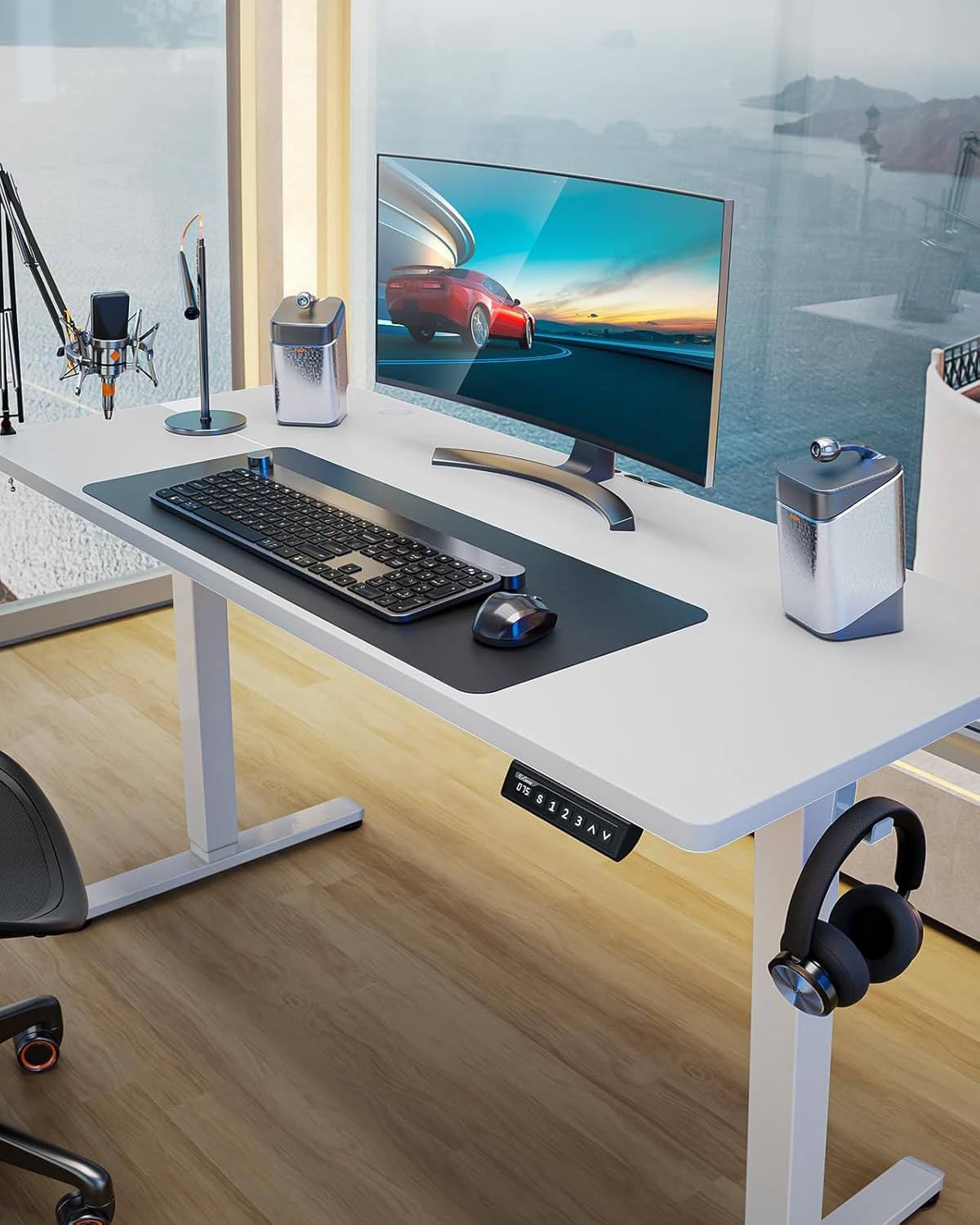 Ergear Electric Standing Desk, 140 X 70 Cm Standing Desk, Height Adjustable Desk with 3 Memory Height Settings, Sit Stand Desk with 2 Hanging Hooks & Cable Management (White)- EGESD6W - Natural image number 3