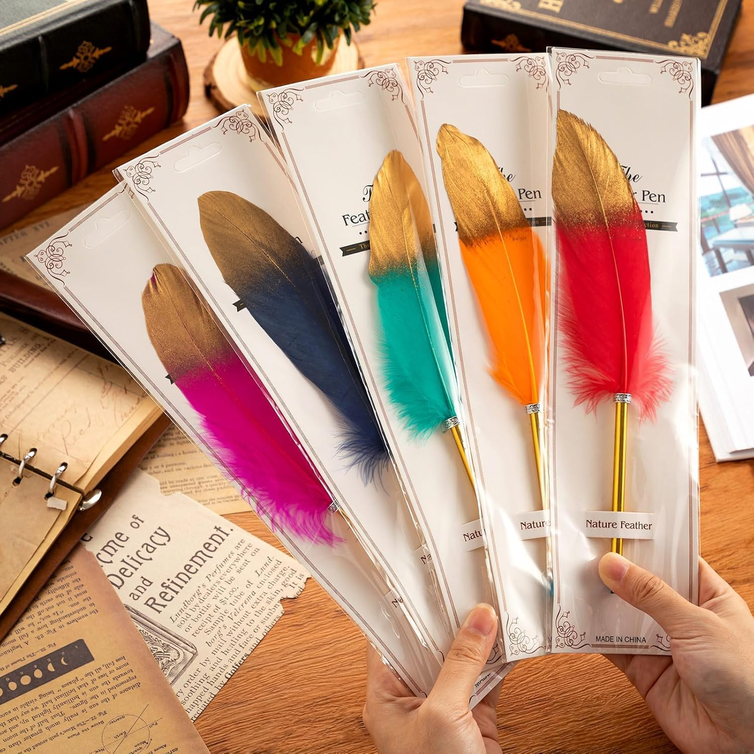 12Pcs Feather Ballpoint Pen,Harry Potter Party Favors, Feather Ballpoint Pens for Guest Signature, School, Office, Wedding Bridal Party Supplies. image number 2