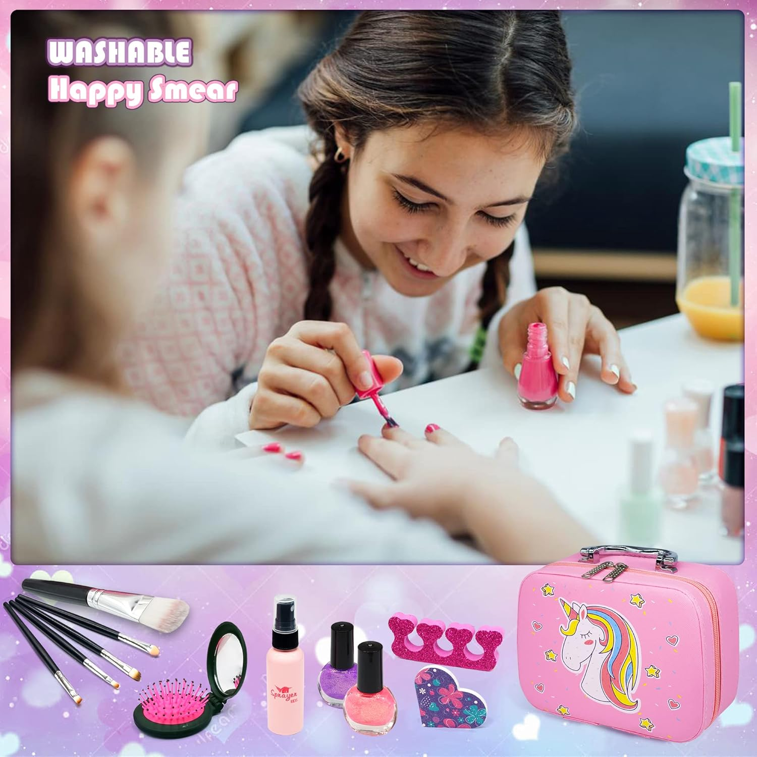 Kids Makeup Set for Girl - Washable Make up Set for Girls, Real Play Makeup for Kids Toddlers, Safe Dress up Toys Age 3+, Christmas Birthday Gift for Girls Ages 4 5 6 7 8 9 Year Old image number 1