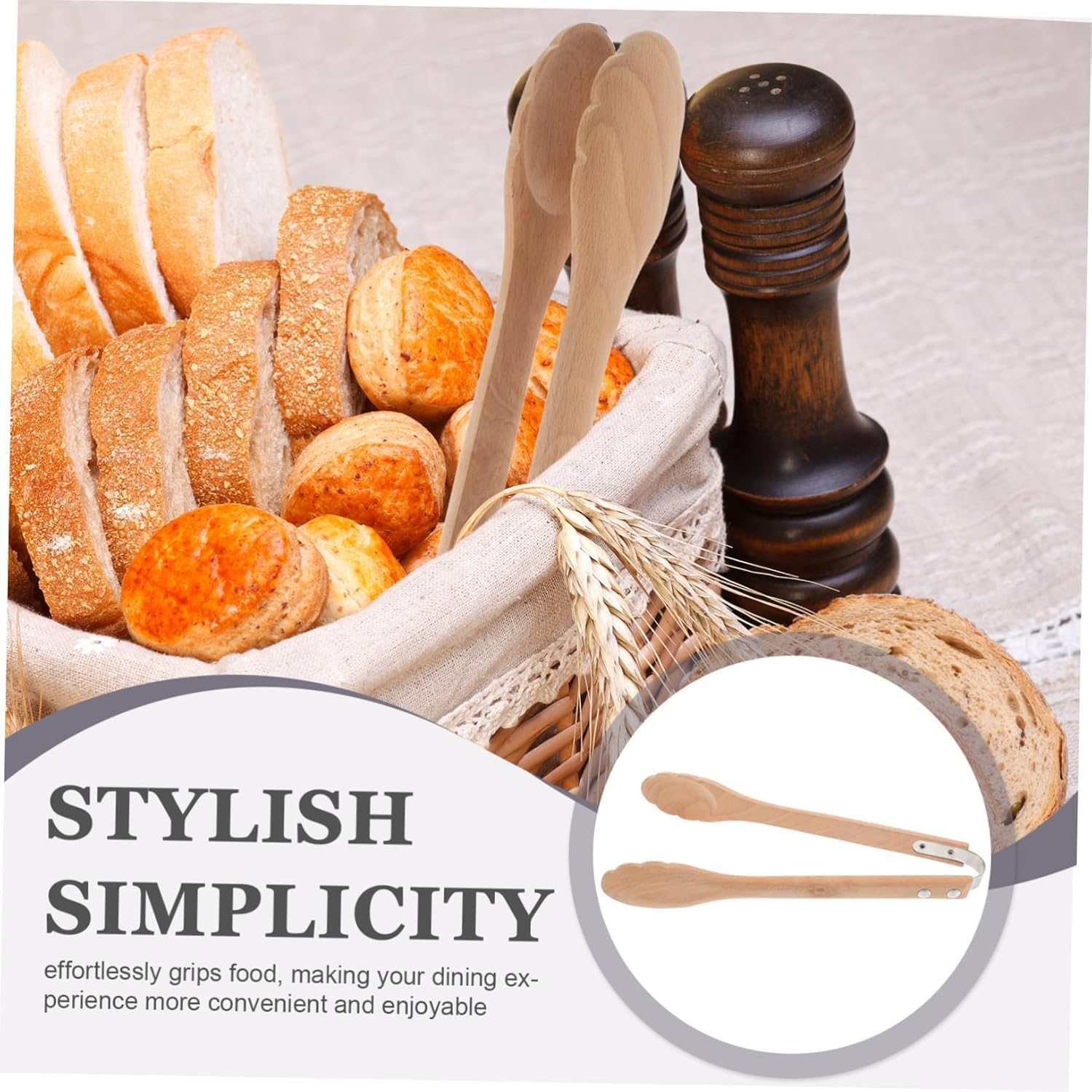 Fokmuaex Wooden Kitchen Tongs - 12" Natural Bamboo Cooking Tongs for Salad, Pasta, BBQ, Grilling & Serving, Heat-Resistant & Lightweight Kitchen Utensils image number 3