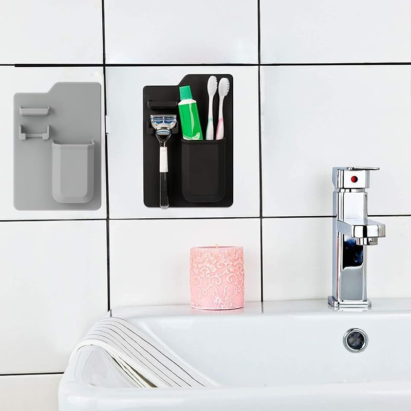 Shower Toothbrush Holder for Bathroom,1Pc Silicone Toothbrush and Razor Holder,Silicone Toothbrush Holder Shower Razor Holder for Bathroom Hanging (Black) - Grey image number 6
