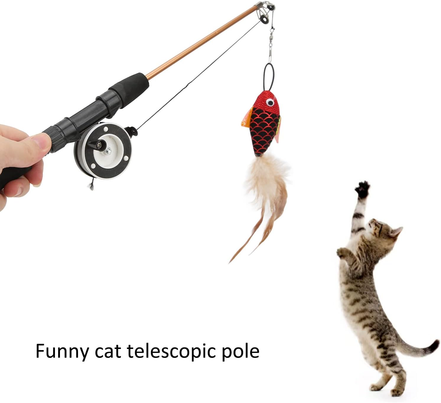 Keep Your Cat on the Prowl: Funny Cat Stick with Realistic Flexibility - Engage Your Feline Friend with an Interactive Pulley Telescopic Fishing Rod Cat Toy (Red Fish + Fishing Rod) image number 3