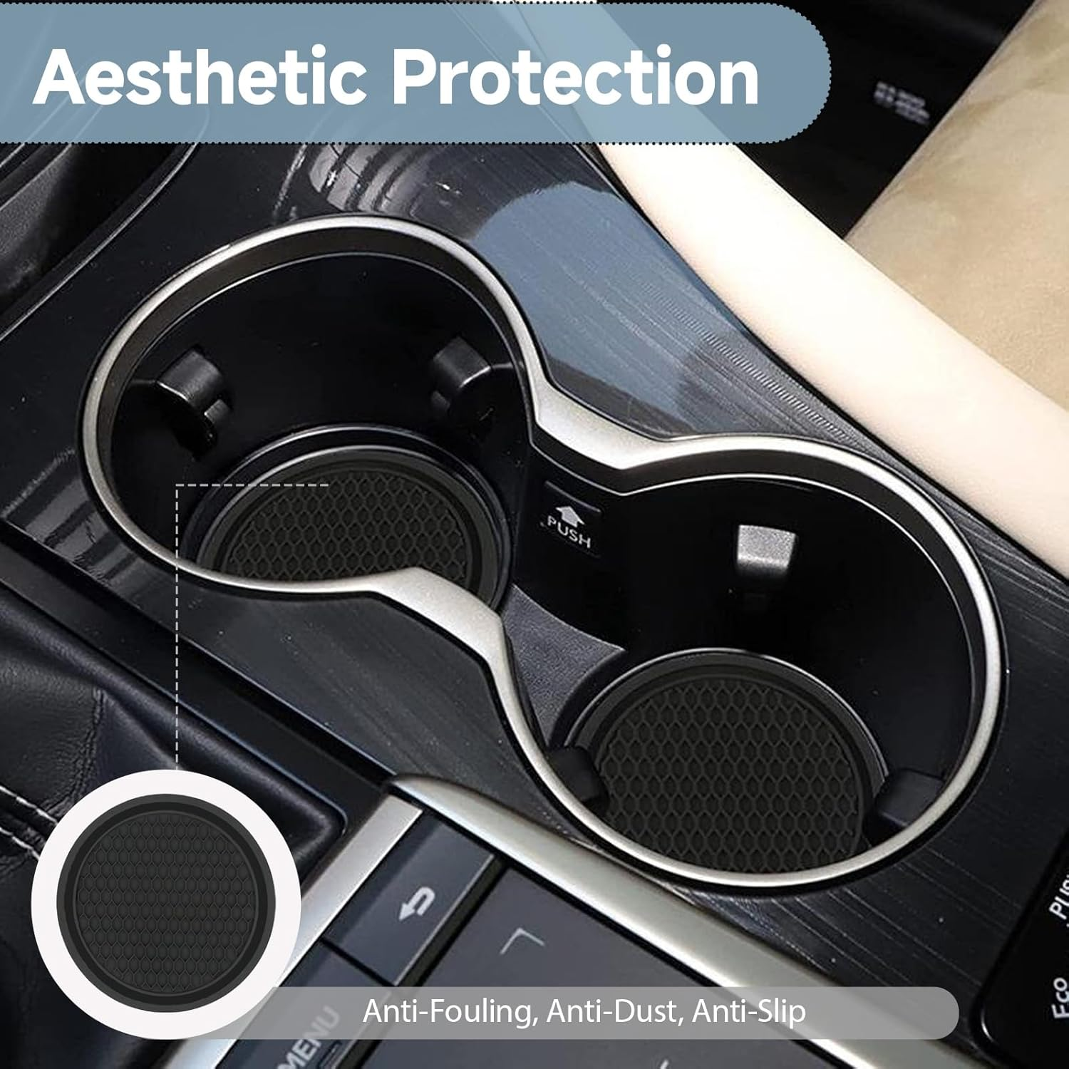 4PCS Cup Holder Coasters for Car, Non-Slip Silicone Heat-Resistant, Universal Fit Car Interior Accessories with Textured Surface, Waterproof Dustproof Auto Coasters (Black)