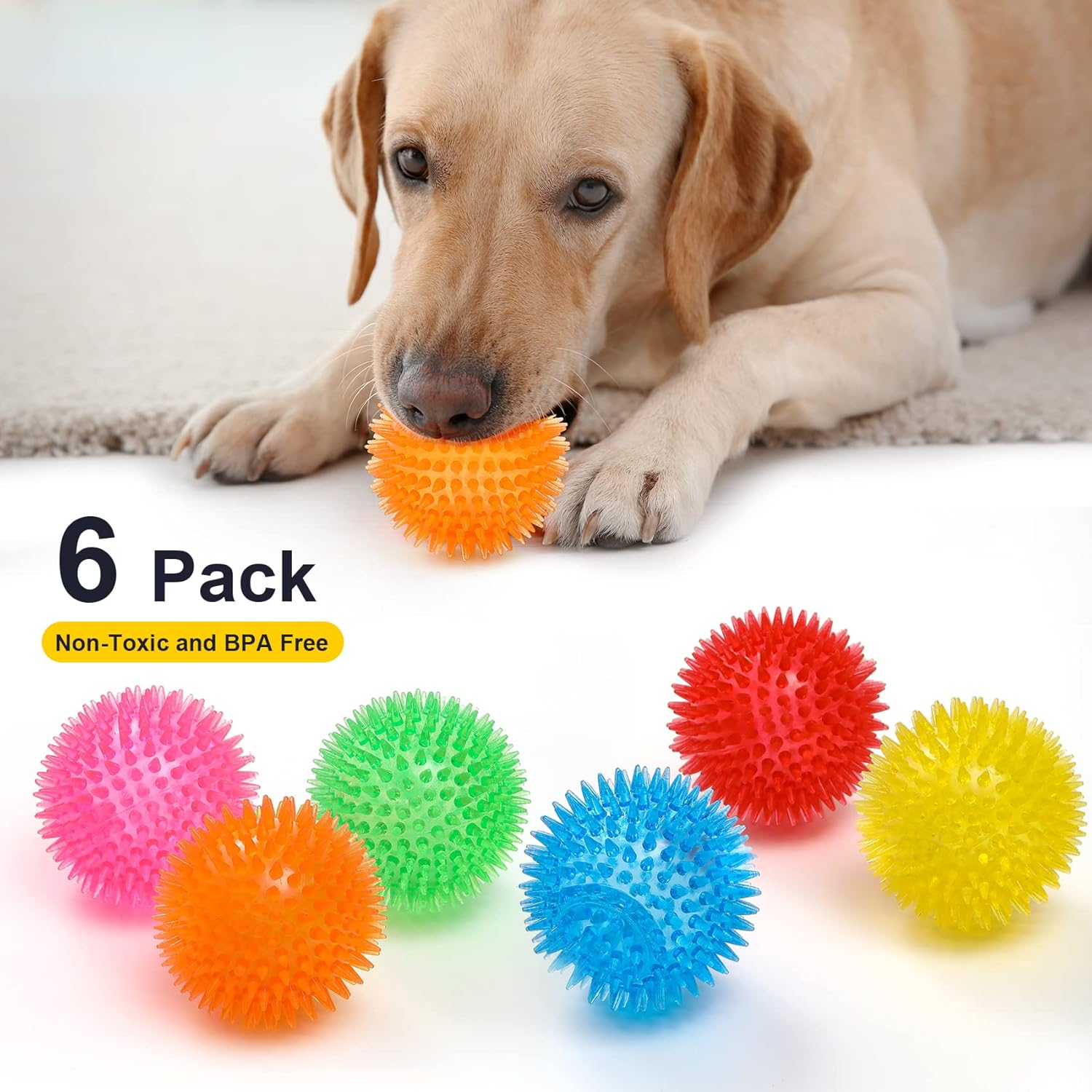 VITEVER 3.5&rdquo; Squeaky Dog Toy Balls (6 Colors) Puppy Chew Toys for Teething, BPA Free Non-Toxic, Spikey Dog Balls for Medium, Large & Small Dogs, Durable Toys for Aggressive Chewers image number 1