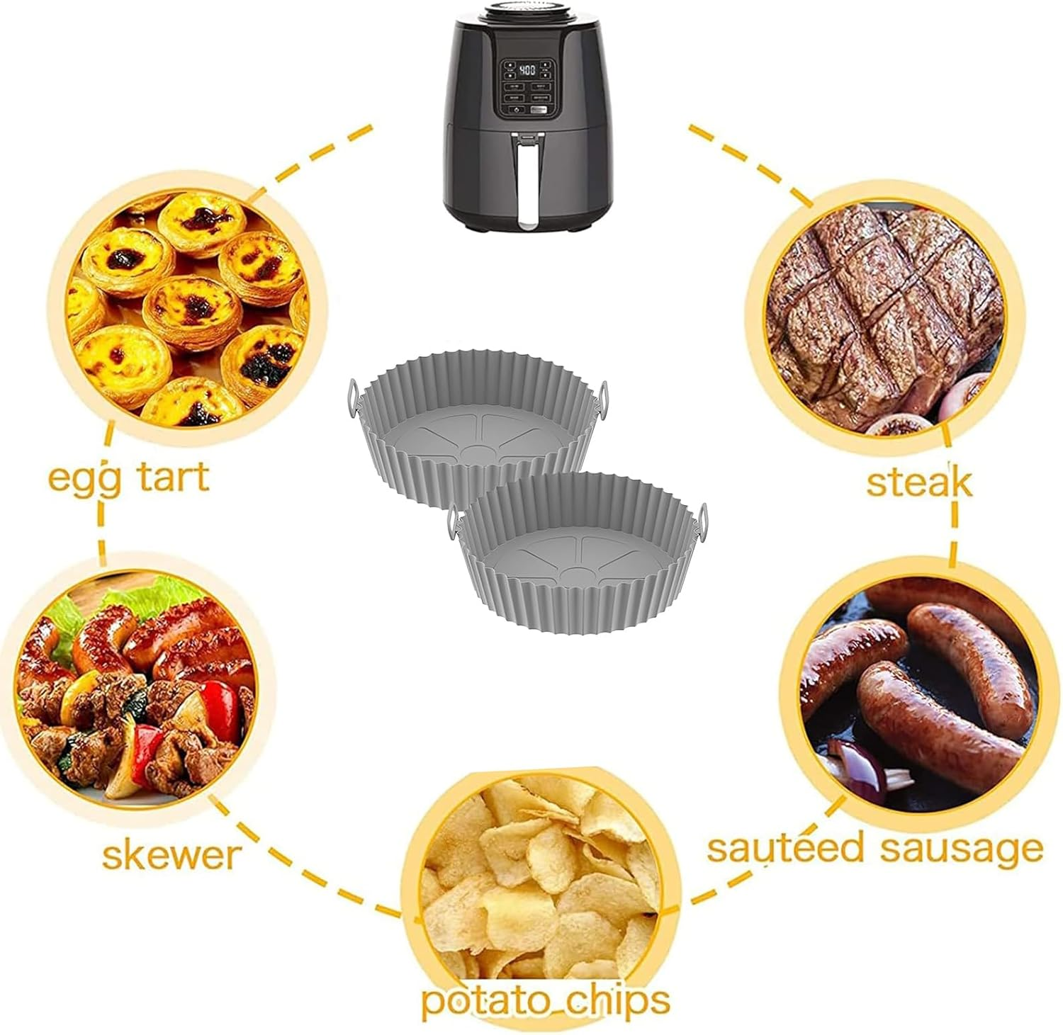 2Pcs Air Fryer Silicone Pot, Reusable Air Fryer Liners, Air Fryer Basket, Kitchen Accessories Replacement for Disposable Parchment Paper Liner, Compatible with Ninja, Tower, COSORI (Grey) - Grey image number 4