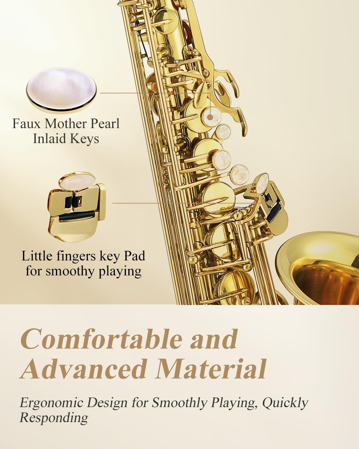 Eastar Professional Alto Saxophone E Flat Eb Gold with Cleaning Cloth, Carrying Case, Mouthpiece, Neck Strap, Reeds and Stand, Full Kit, AS-Ⅲ image number 4