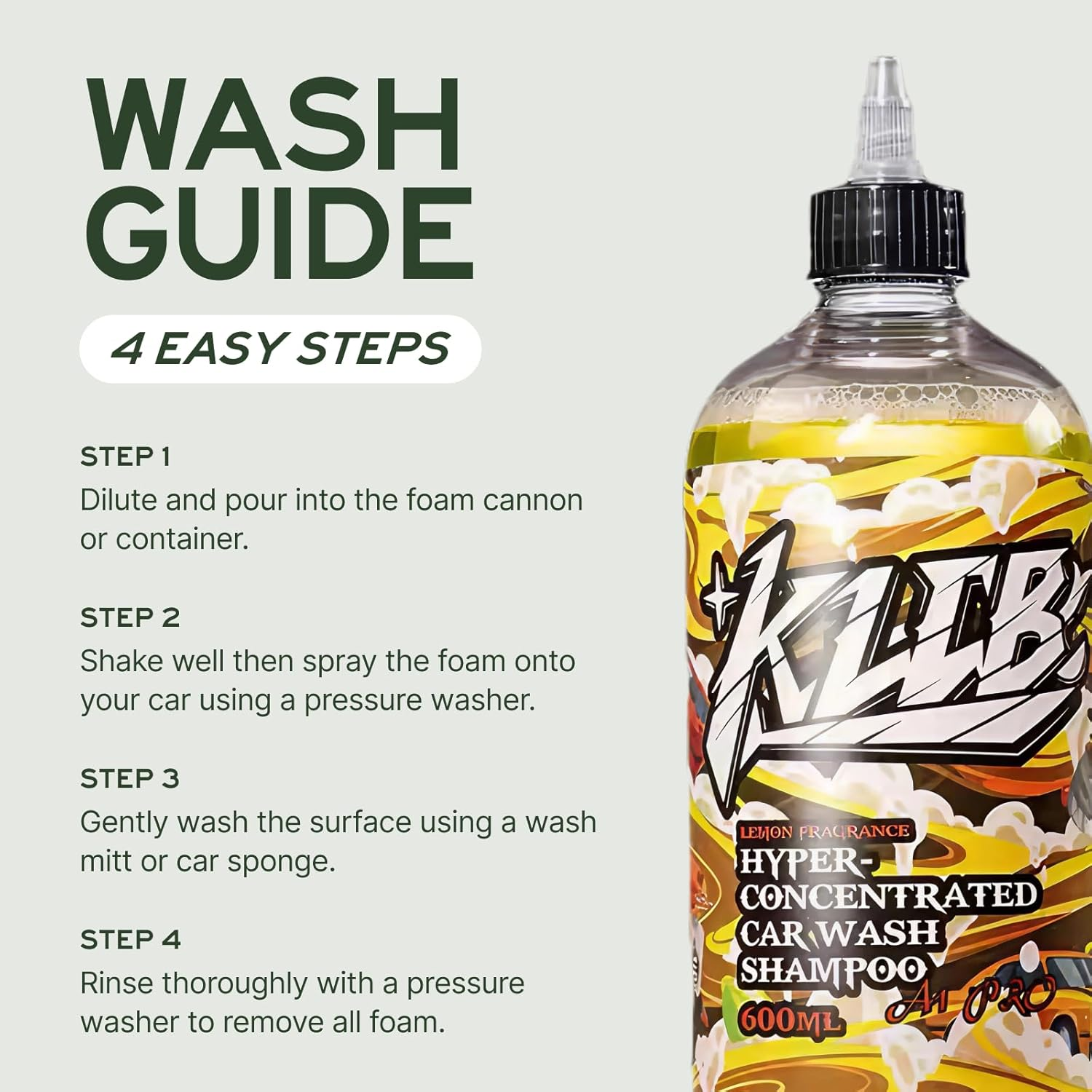 KLCB A1 Pro Car Wash Shampoo 600Ml &ndash; High-Concentrated, Ph Neutral, Foam Cannon Compatible &ndash; Safe for Ceramic Coating, Wax & All Paint &ndash; Streak-Free, High-Foaming Cleaner image number 6