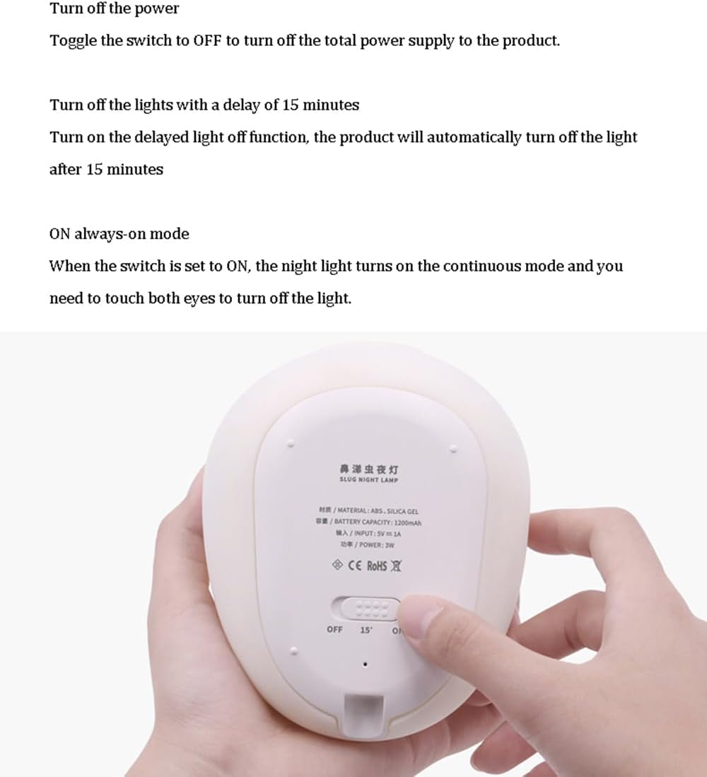 Slug Bug Light, Funny Slug Light, Cute Night Light for Kids, Rechargeable USB Silicone Timing Touch Decorative Table Light image number 3