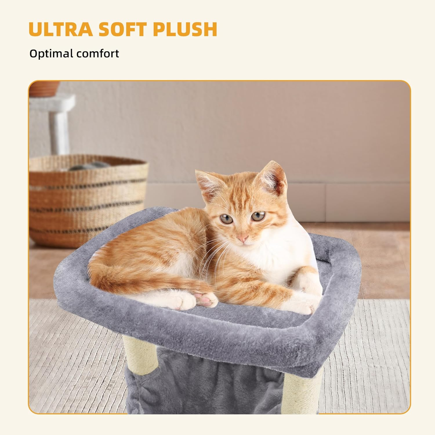 ROYPET 110Cm Cat Tree Tower with Sisal Scratching Posts for Indoor Cats,Cat Tower with Hammock and Hanging Ball Toy,Pet Furniture Activity Centre with Condo,Play Towers&Trees,Small Space,Grey image number 5