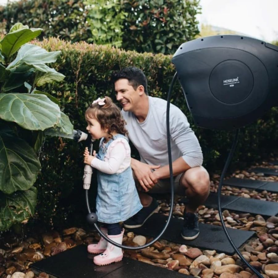 HOSELINK 30M Retractable Garden Hose Reel (Charcoal), 8-Pattern Spray Nozzle, Uv-Stabilized Kink-Free Hose, Wall Mounted Complete Watering Solution for Backyard, Garden & Outdoor image number 1