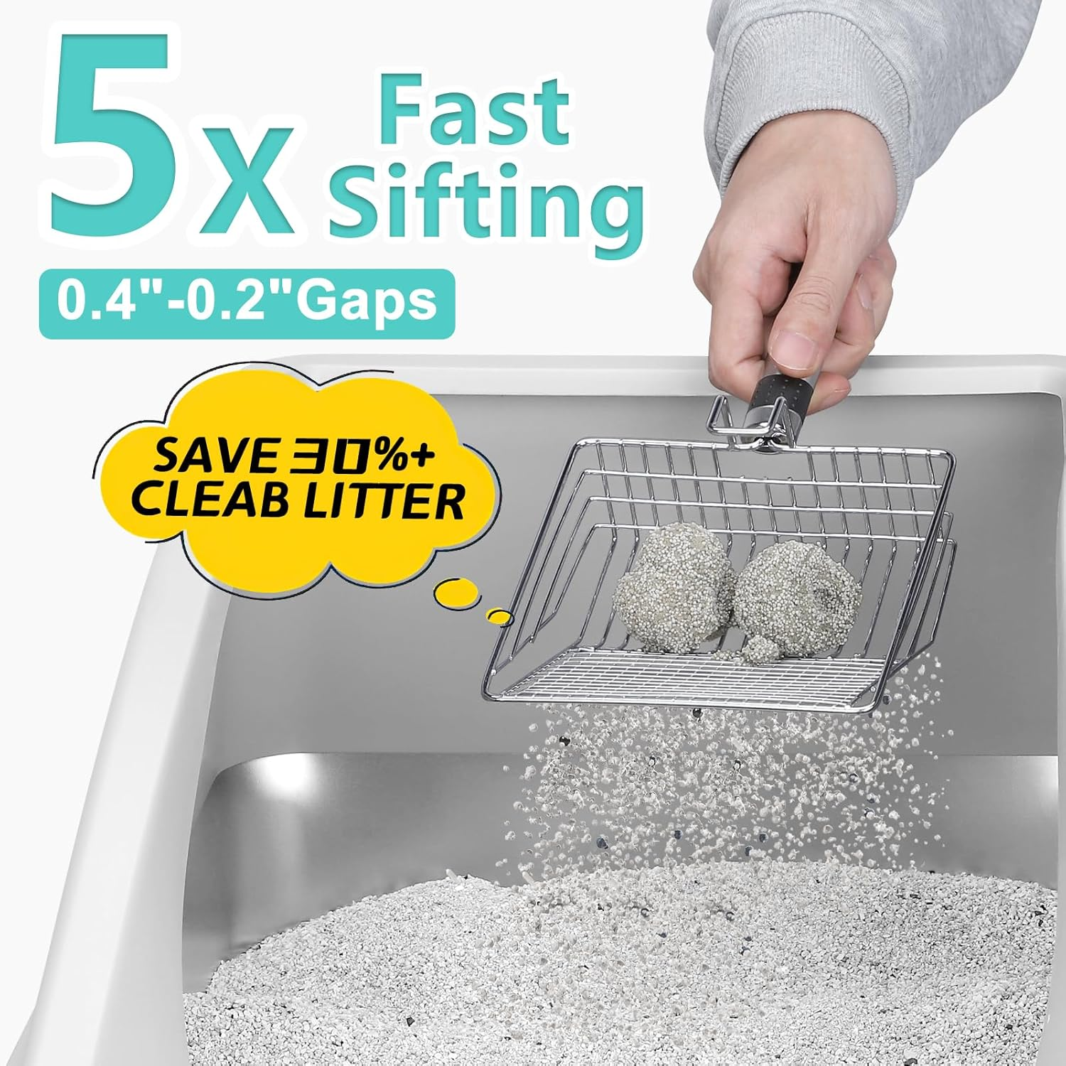 Stainless Steel Litter Box | XL Enclosed Cat Litter Boxs with Lid for Big Cats | High Sided, Anti-Urine Leakage | Non-Stick Bottom & Includes Litter Mat & Metal Scoop image number 5
