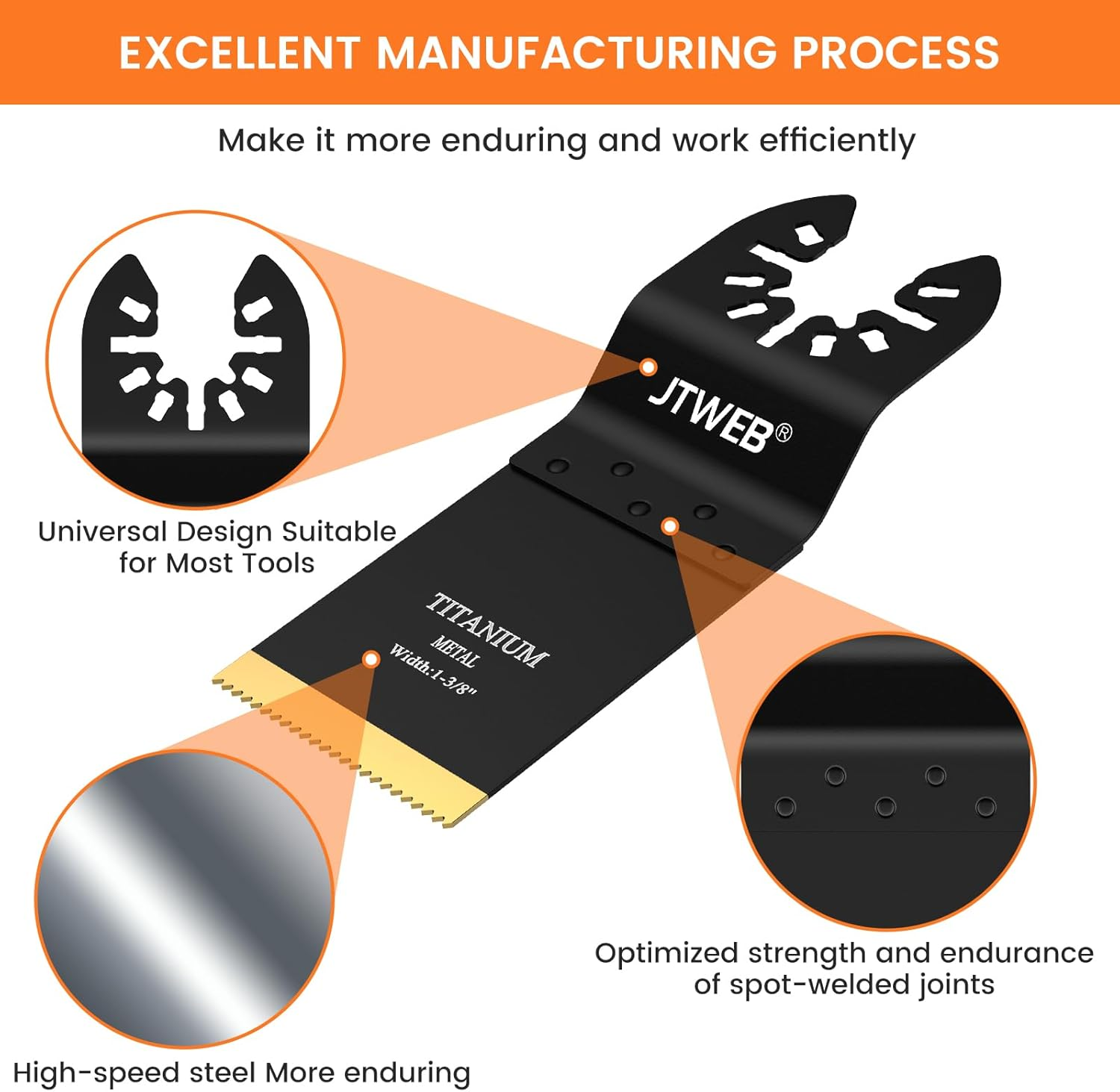 JTWEB Titanium Oscillating Tool Blade, 10PCS Oscillating Saw Blades Metal Cutting Multi Tool Blades Kits Wood and Metal Nails Plastic, Multitool Blades Fit Dewalt Milwaukee Bosch Dremel Rockwell - 50Pcs image number 5