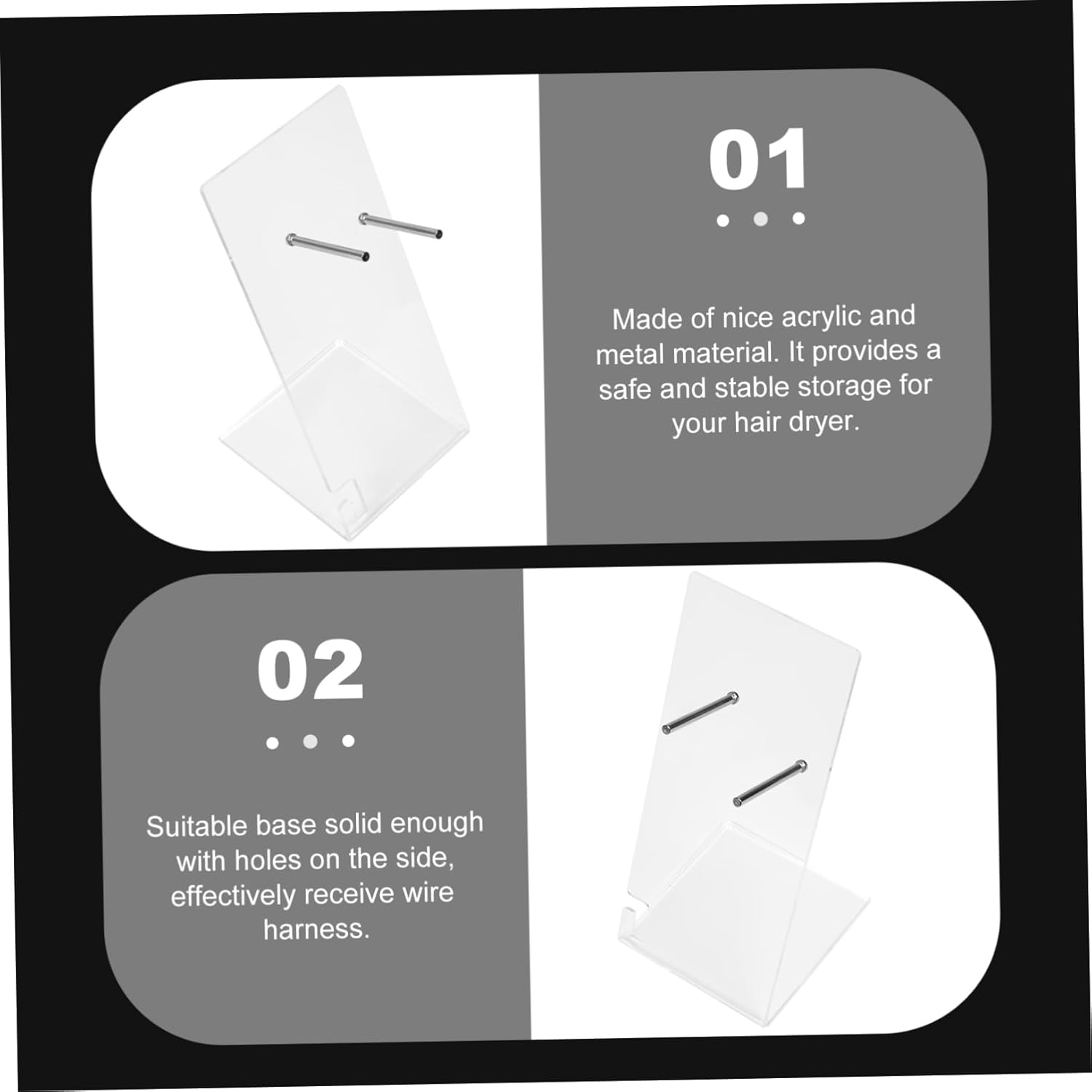 PACKOVE Acrylic Hair Dryer Display Rack for Bathroom and Salon 12 * 12 * 27Cm Storage Holder Hair Dryer Organizer Easy Access for Home Use image number 6