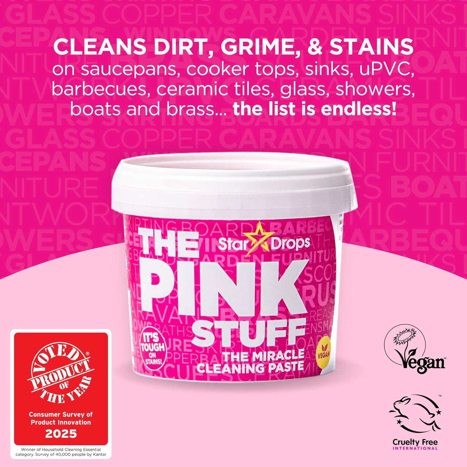 Stardrops - the Pink Stuff - the Miracle Scrubber Kit - 2 Tubs of the Miracle Cleaning Paste with Electric Scrubber Tool and 4 Cleaning Brush Heads image number 4