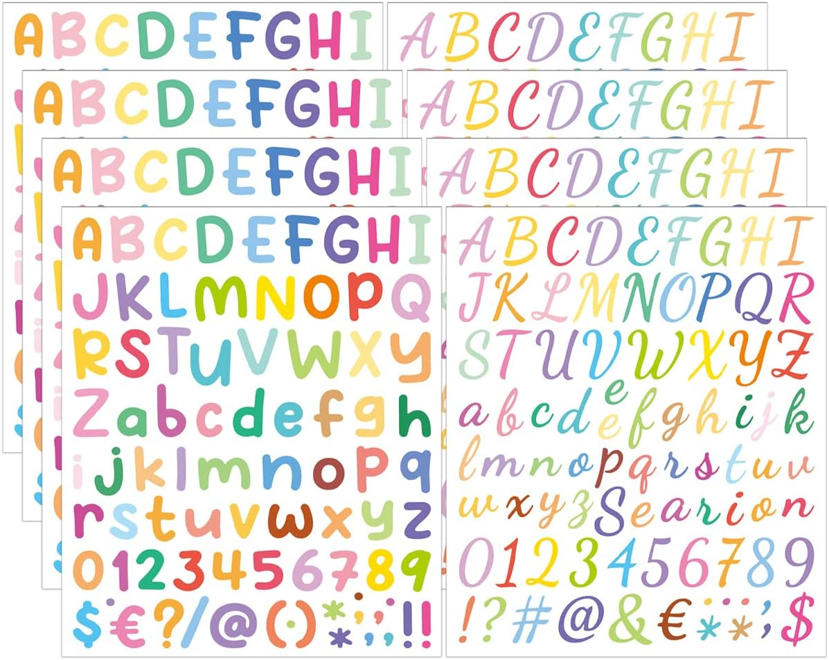 BEZANU Letter Stickers, 8 Sheets Colorful Self Adhesive Alphabet Number Stickers for Home, Business, Classroom Decor image number 6