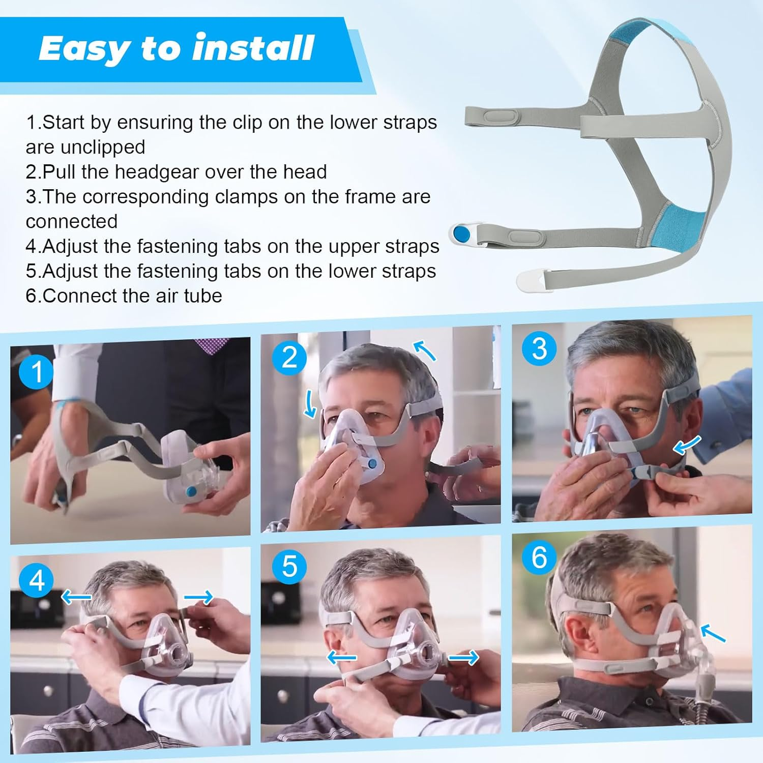 Alocs Large N20 Headgear Compatible with Resmed Airfit/Airtouch N20 Nasal Mask, N20 Full Face Mask Strap with Headgear Clips - 1 Pack