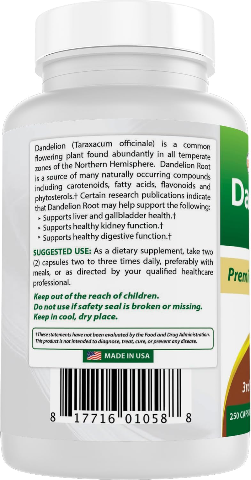 Best Naturals Dandelion Root 520 Mg 250 Capsules image number 2